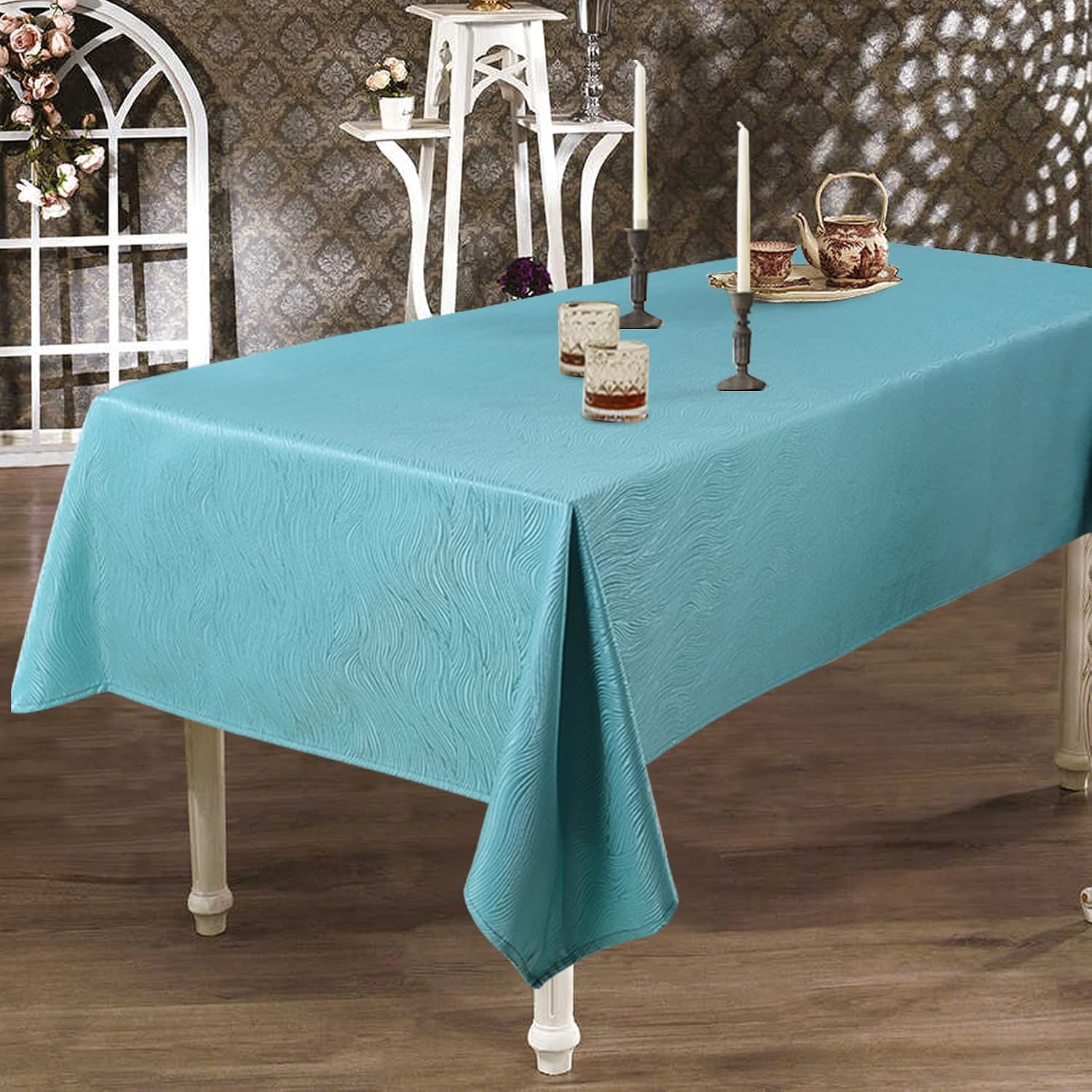 Swirl Pattern Table Cloth, Rectangle Tablecloth with Waterproof Wrinkle Free Oil Resistant Fabric, Washable 200GSM Polyester Table Cover for Dining, Party, Buffet, Wedding (60x104 inch, Turquoise)