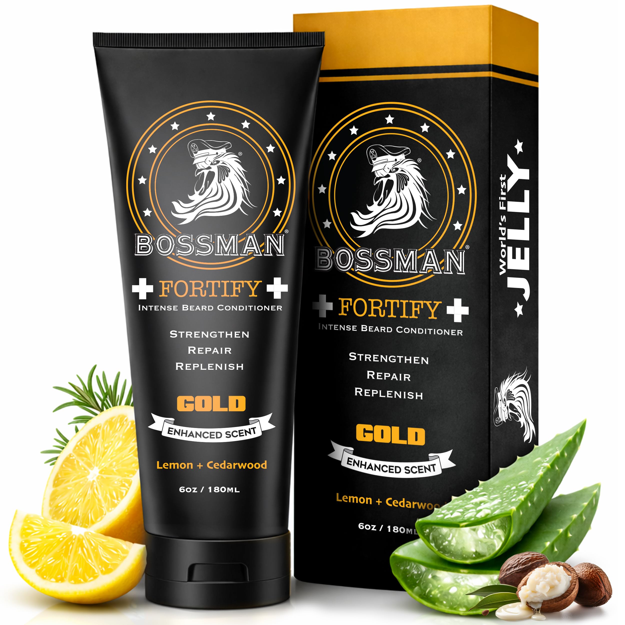 Bossman Fortify Intense Beard Conditioner for Men (Gold Scent) – Moisturizes, Replenishes & Protects with Natural Ingredients – Thicker Formula, Made