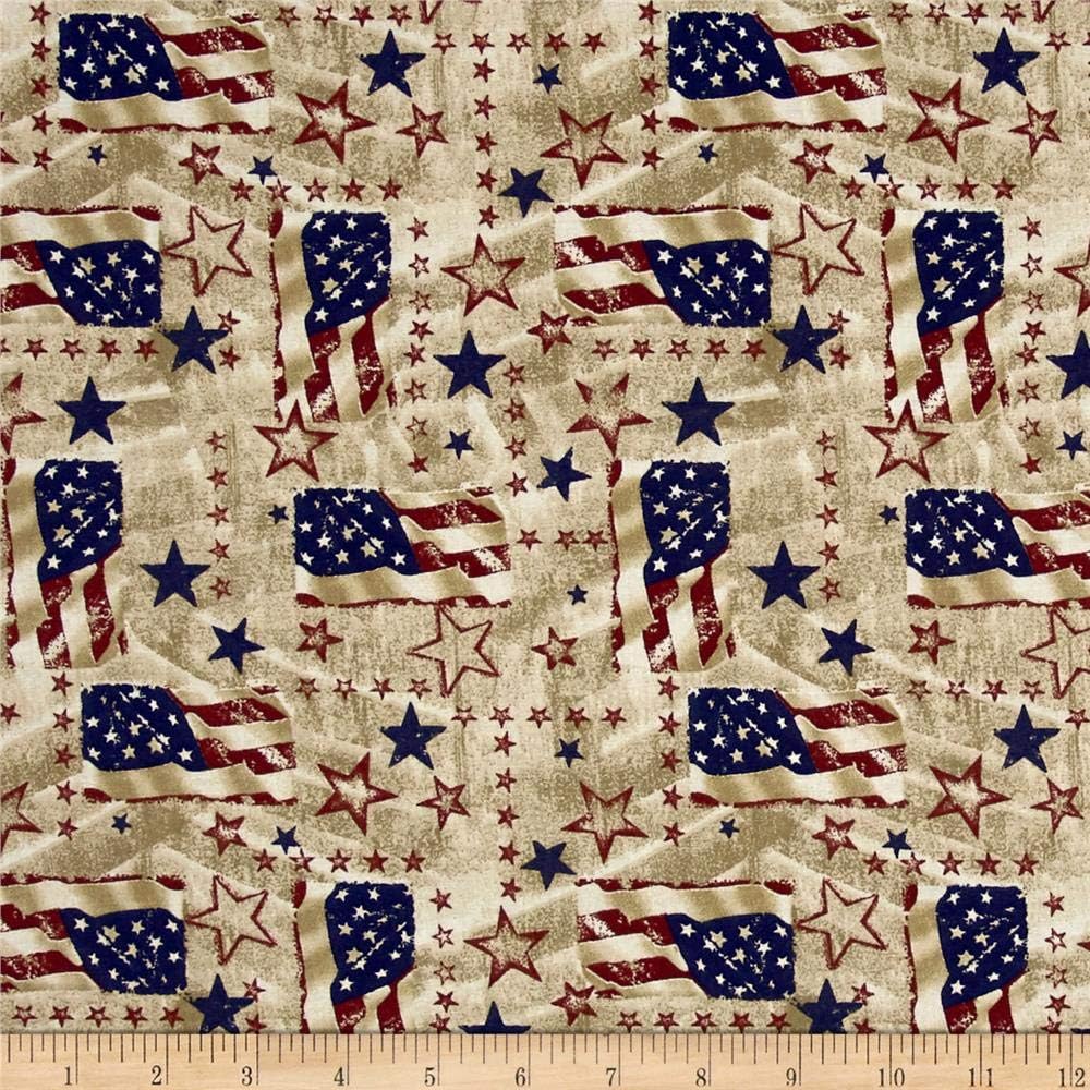 Made In The USA II Flags Antique Cream, Fabric by the Yard
