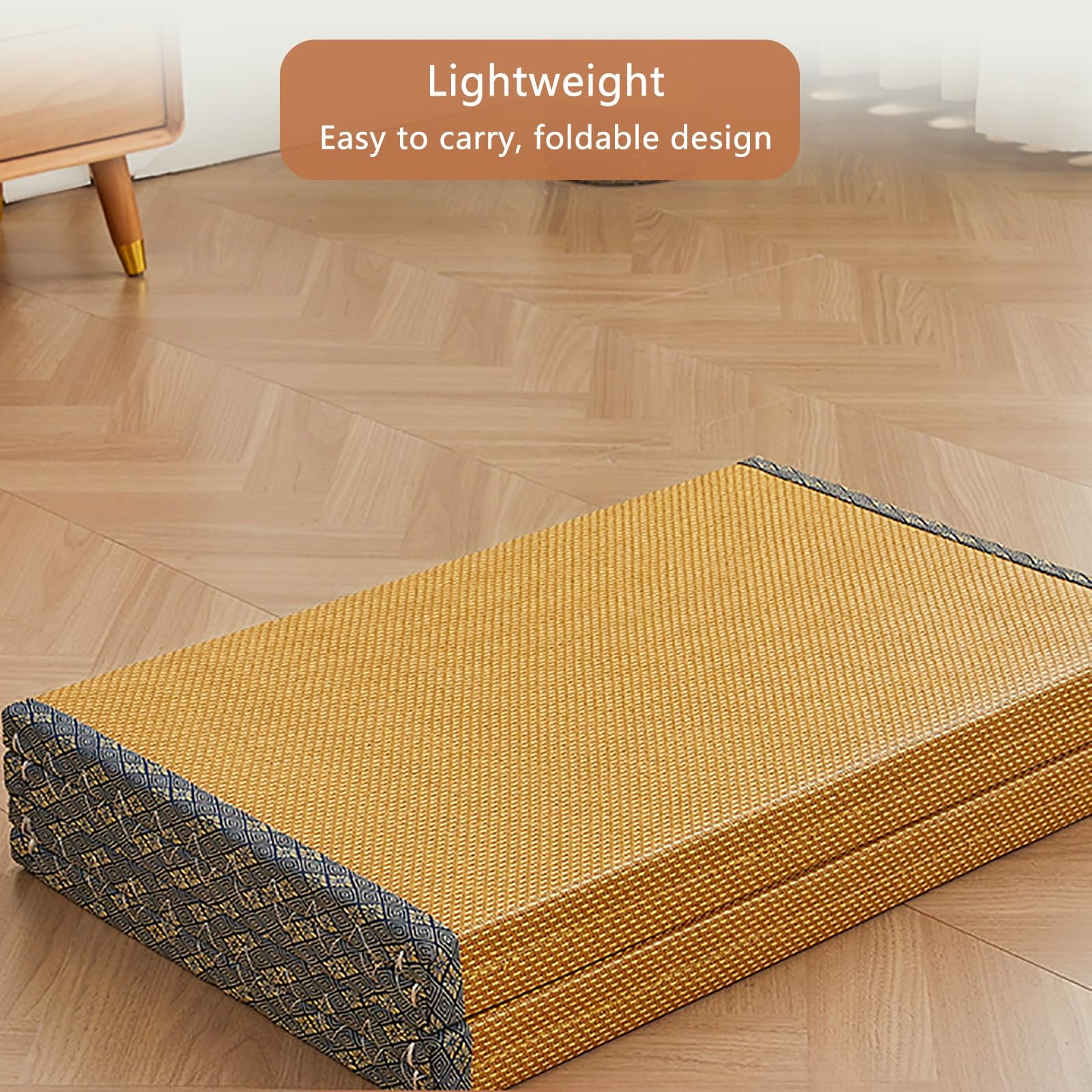 Japanische Tatami Matte Klappmatratze 5cm Dick Futon Matratze Kühl Atmungsaktiv 60x180x5cm Gray+Wood
