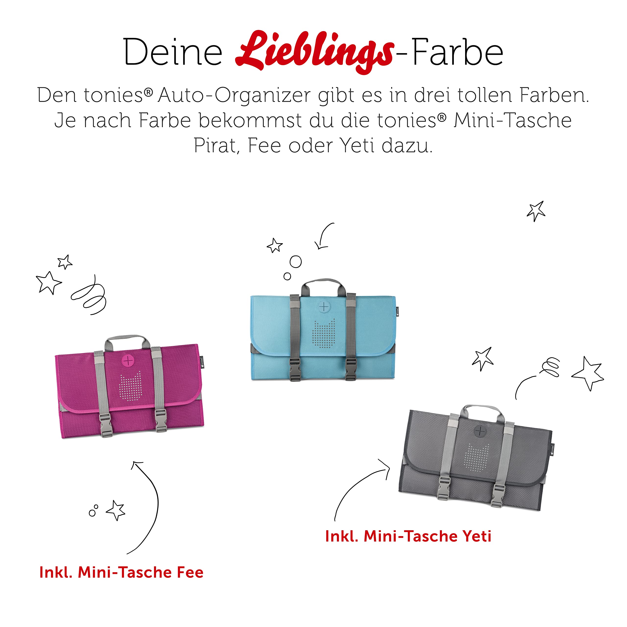 tonies® Auto-Organizer Yeti, Zubehör zur Aufbewahrung von Toniebox, Hörfiguren und Kopfhörern im Auto