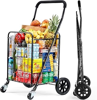 Pipishell Shopping Cart with Dual Swivel Wheels for Groceries - Compact Folding Portable Cart Saves Space - with Adjustable Handle Height - Lightweight Easy to Move Holds up to 70L/Max 66Ibs -PITUC1
