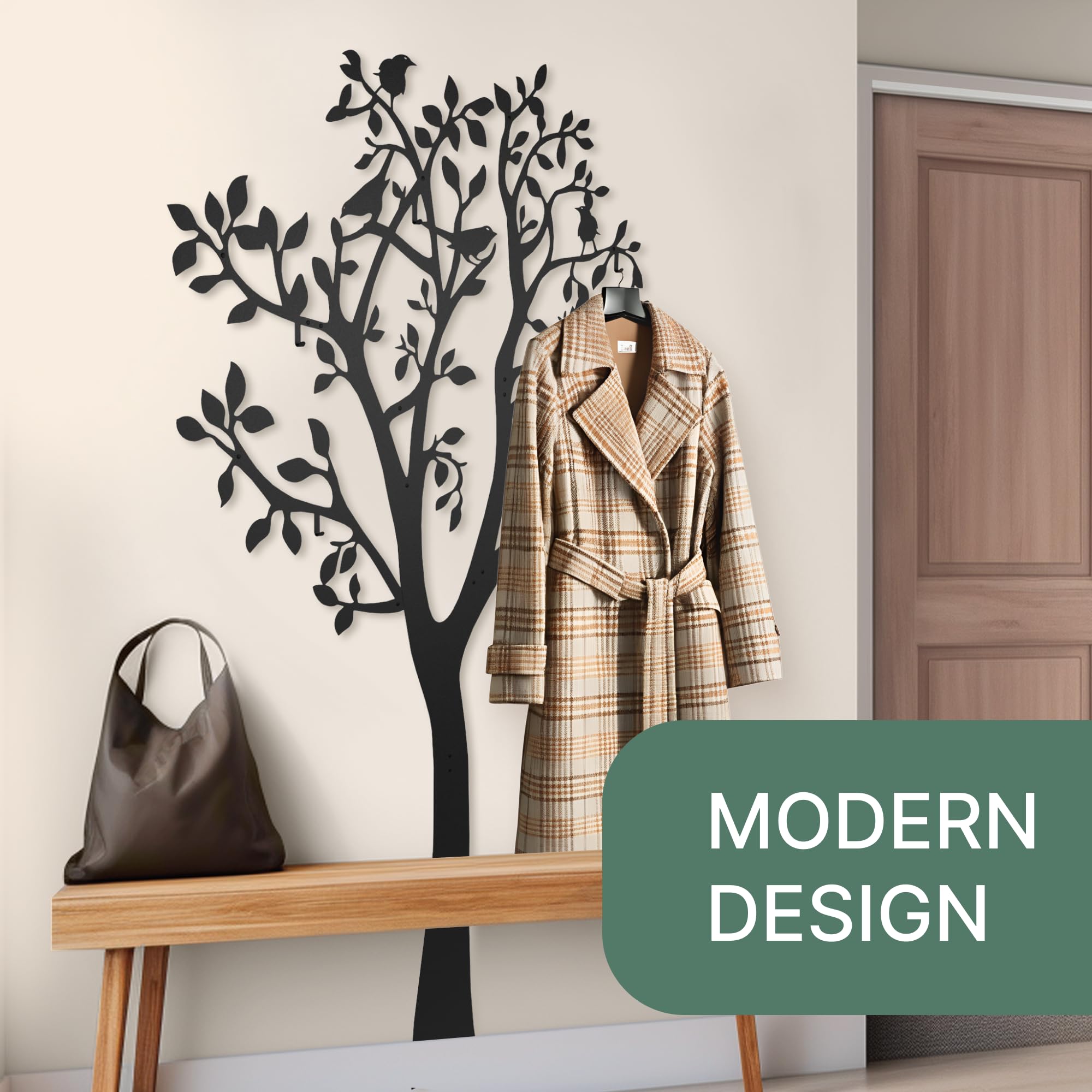 Garderobe Baum Wandgarderobe Schwarz Metall 175×107cm