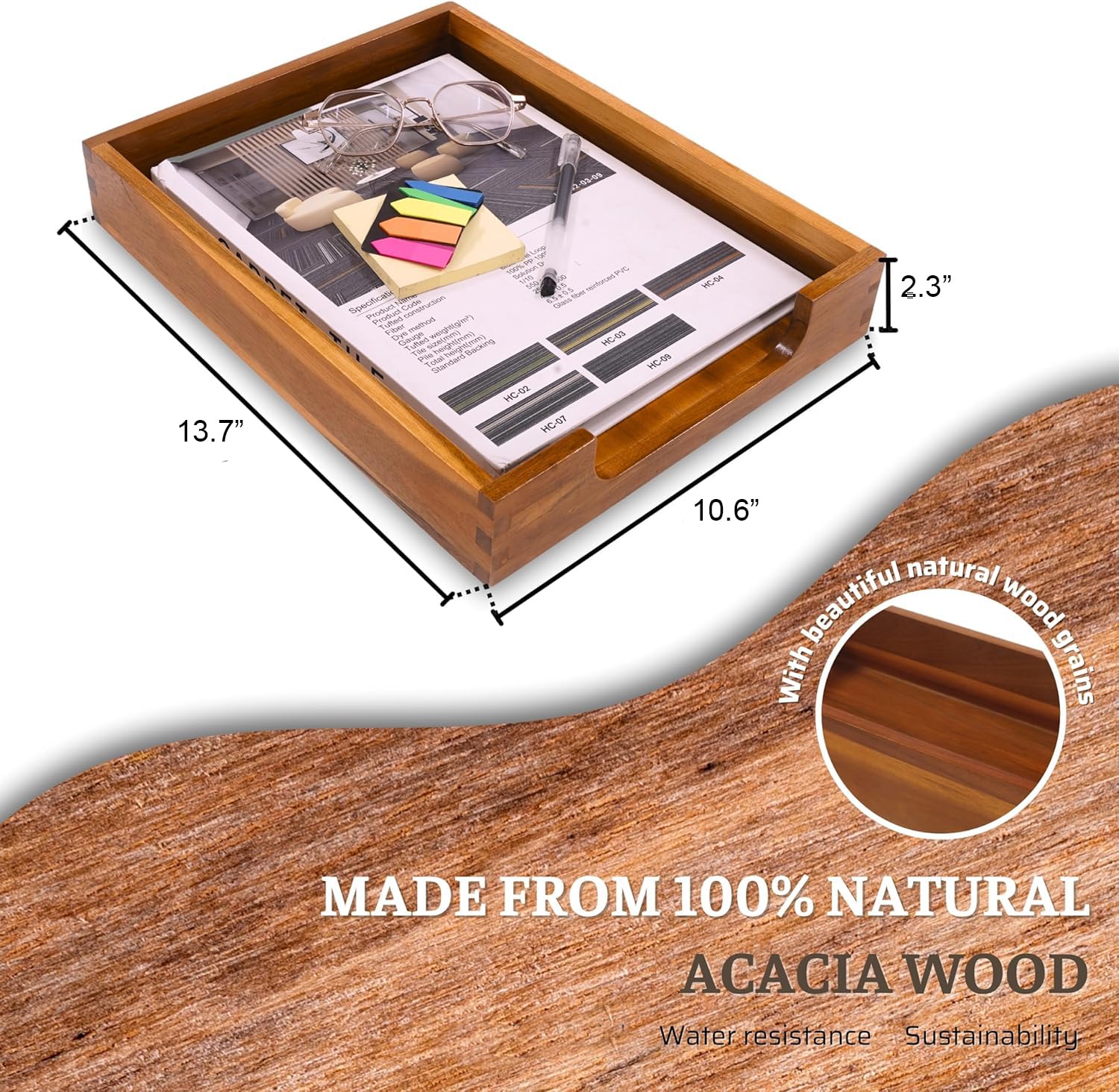 KOLWOVEN Bandeja de madera para cartas, bandeja de documentos de carga para organizador de escritorio de oficina, revistas, archivos, carpetas, soporte de papel, bandeja frontal para archivos de