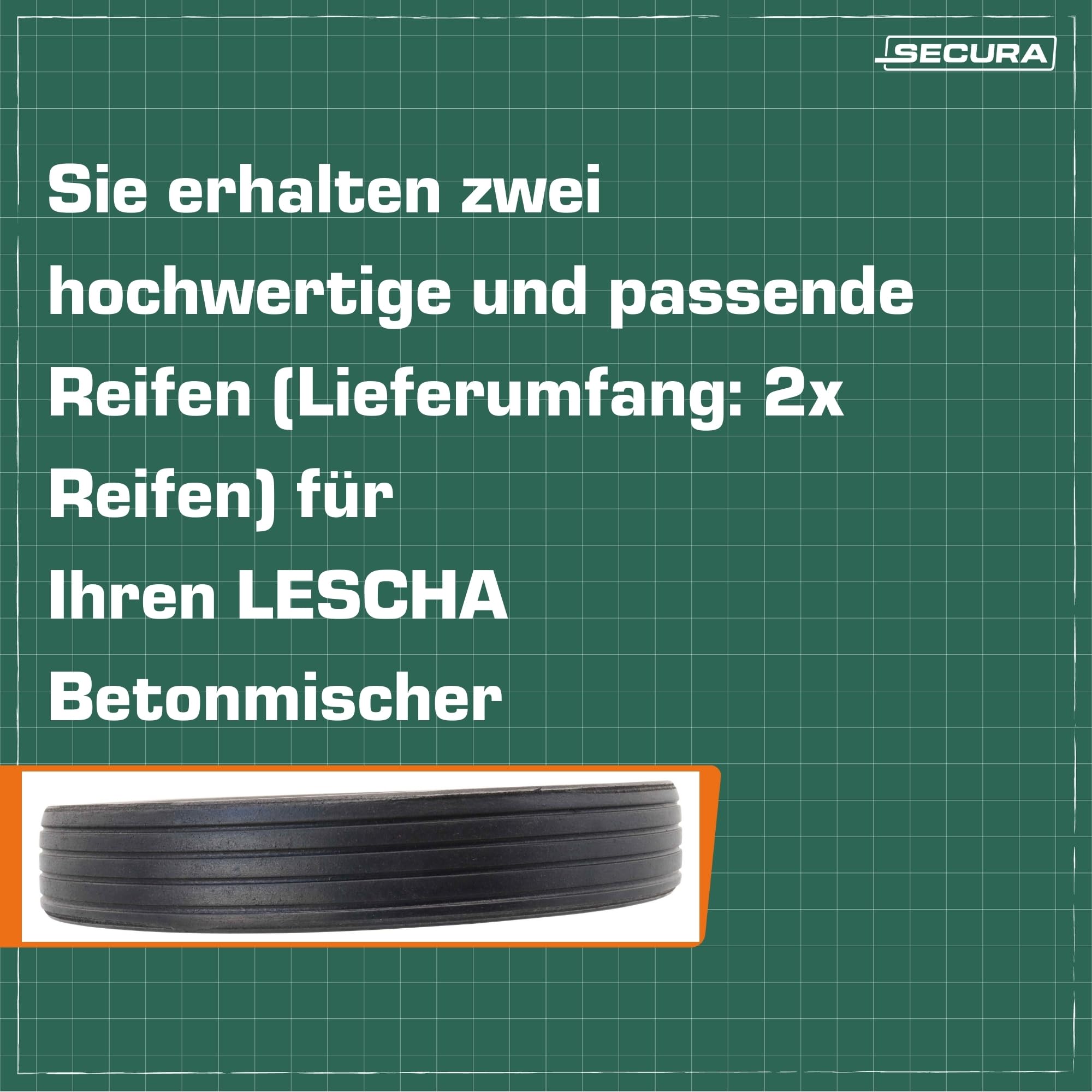 SECURA 2x Betonmischer Räder SECURA Durchmesser 240mm | kompatibel mit Atika Betonmischer SM145,SM145, SM125, SM125S