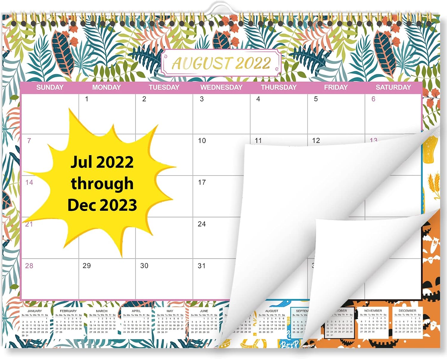 Wall Calendar 2022-2023: Monthly Calendar from July 2022 to December 2023, 14.5 x 11 Inches Academic Calendar with Twin-Wire Binding, Thick Paper and Ruled Blocks for School Home Office