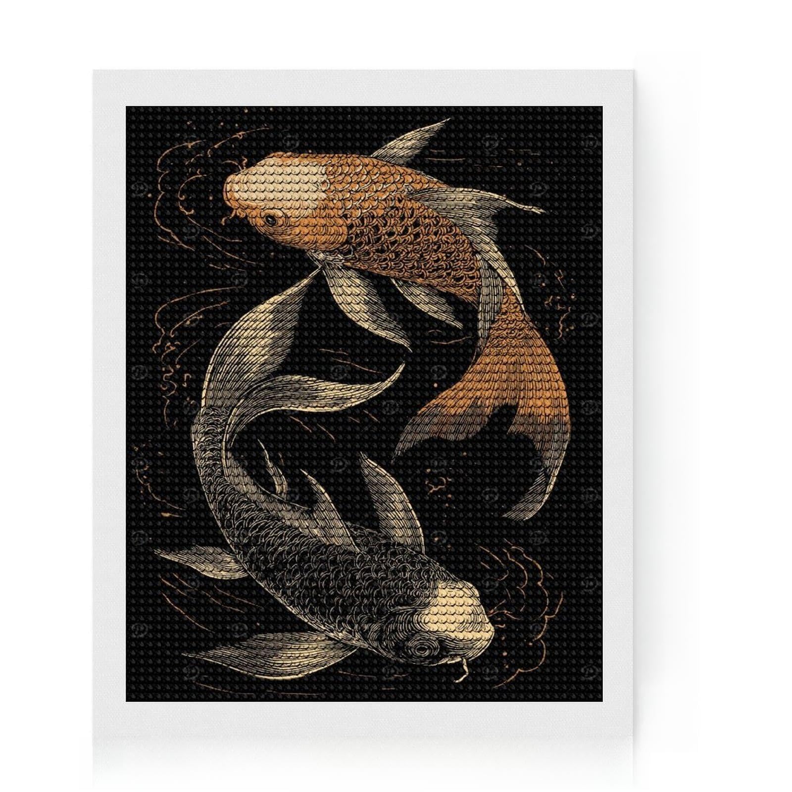 Junmoney Two Koi Fish Yin Yang Full Drill Diamond Painting Kit 16"x20", Nice Detail and Sparkle, Fun Craft Experience, Bedroom Decor, Gift Idea