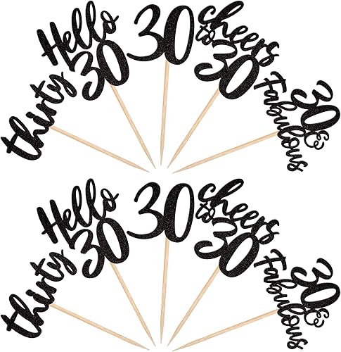 Vista 24 de 30 piezas de decoración negra para cupcakes de cumpleaños número 15 con purpurina de quince Hello 15 para cupcakes Mis membrillo a 15 años