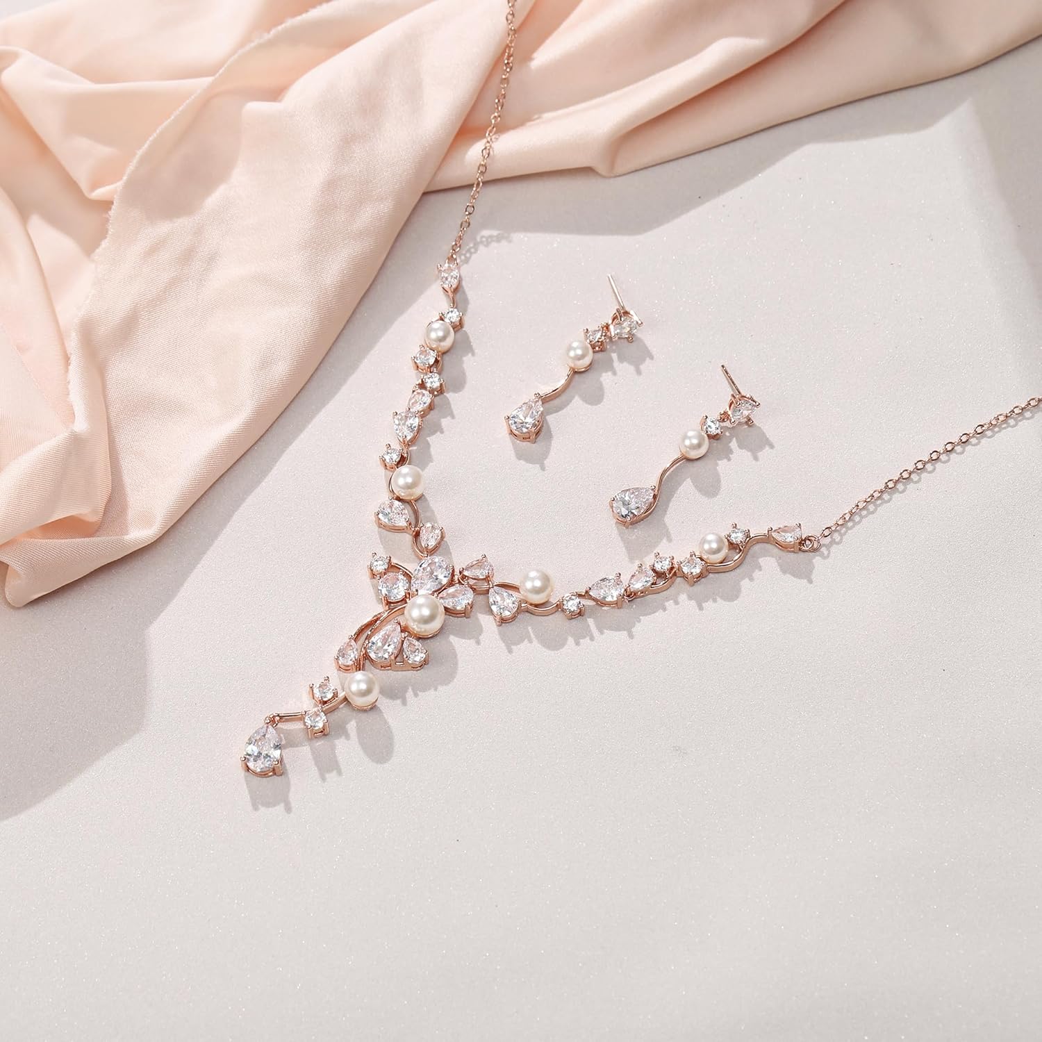 Wedding Necklace Earring for Women, Teardrop Shiny Charm Crystal Dancing Party Bridal Elegant for Brides Necklaces Earrings Jewelry Set for Women