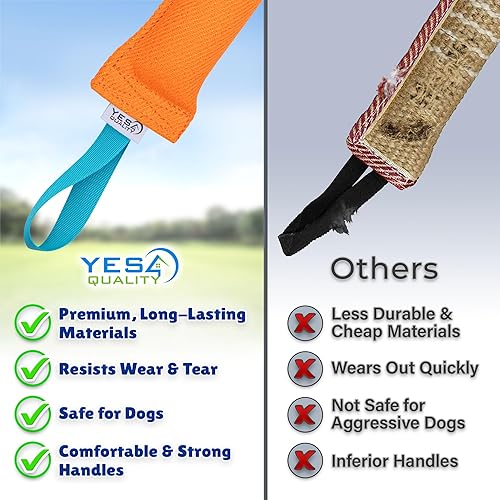 Miniatura 4 de YES4QUALITY K9 - Juguete de arrastre para mordedura de perro naranja con 2 asas azules fuertes, perfecto para tira y afloja, entrenamiento de