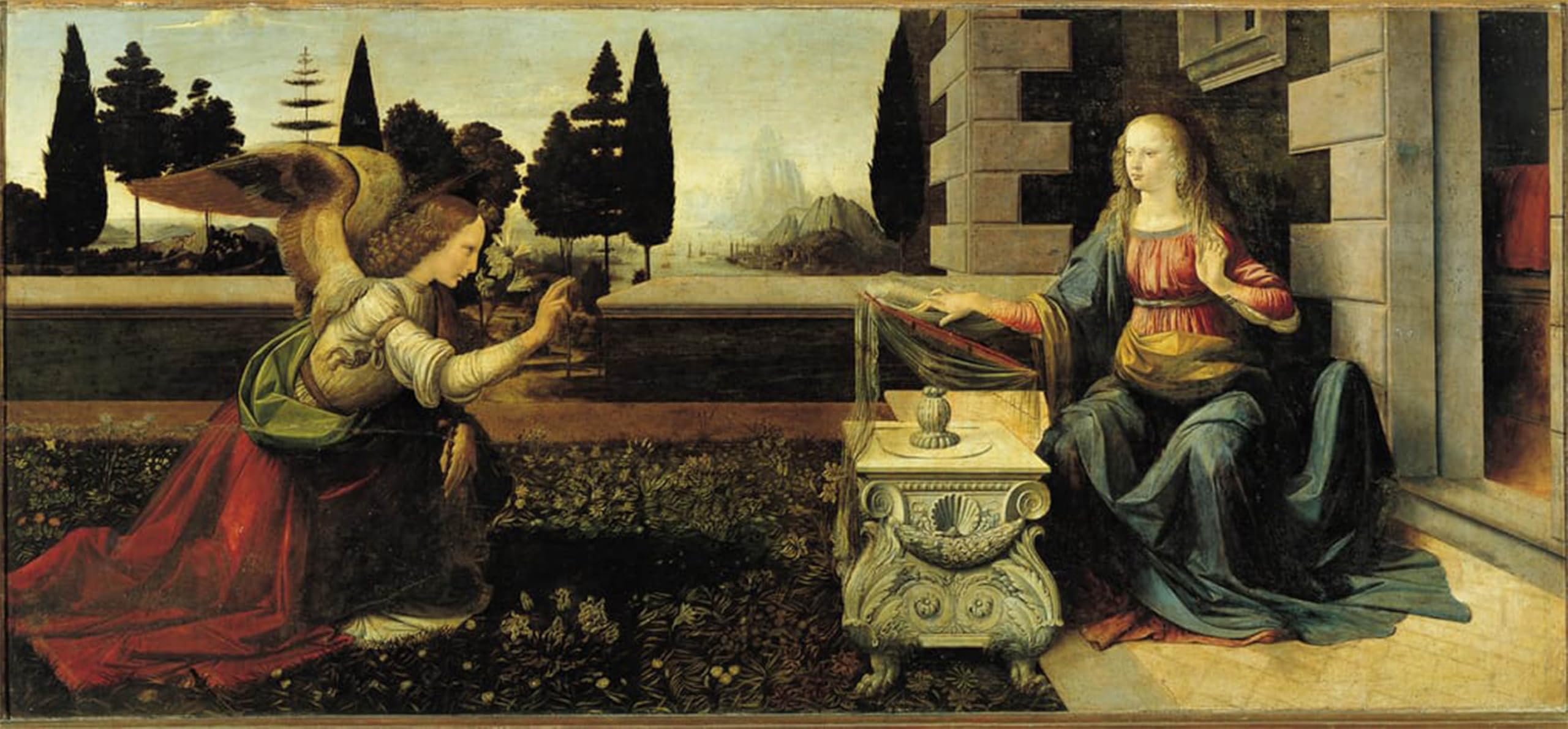SERENDIPITP Retro Picture Poster Wall Art Pictures Painting the Annunciation by Leonardo Da Vinci Wall Art Canvas Print for Wall Decor 60x90cm