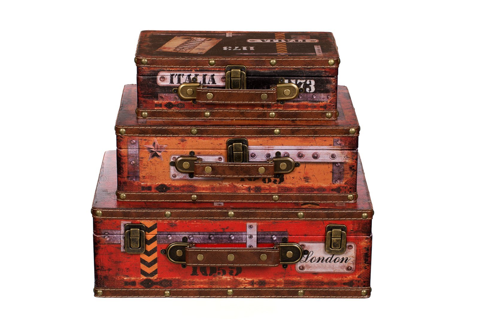 Valise En Bois Vintage - Revêtement Cuir - Style Colonial - 36x25x12cm - Déco Ou Rangement