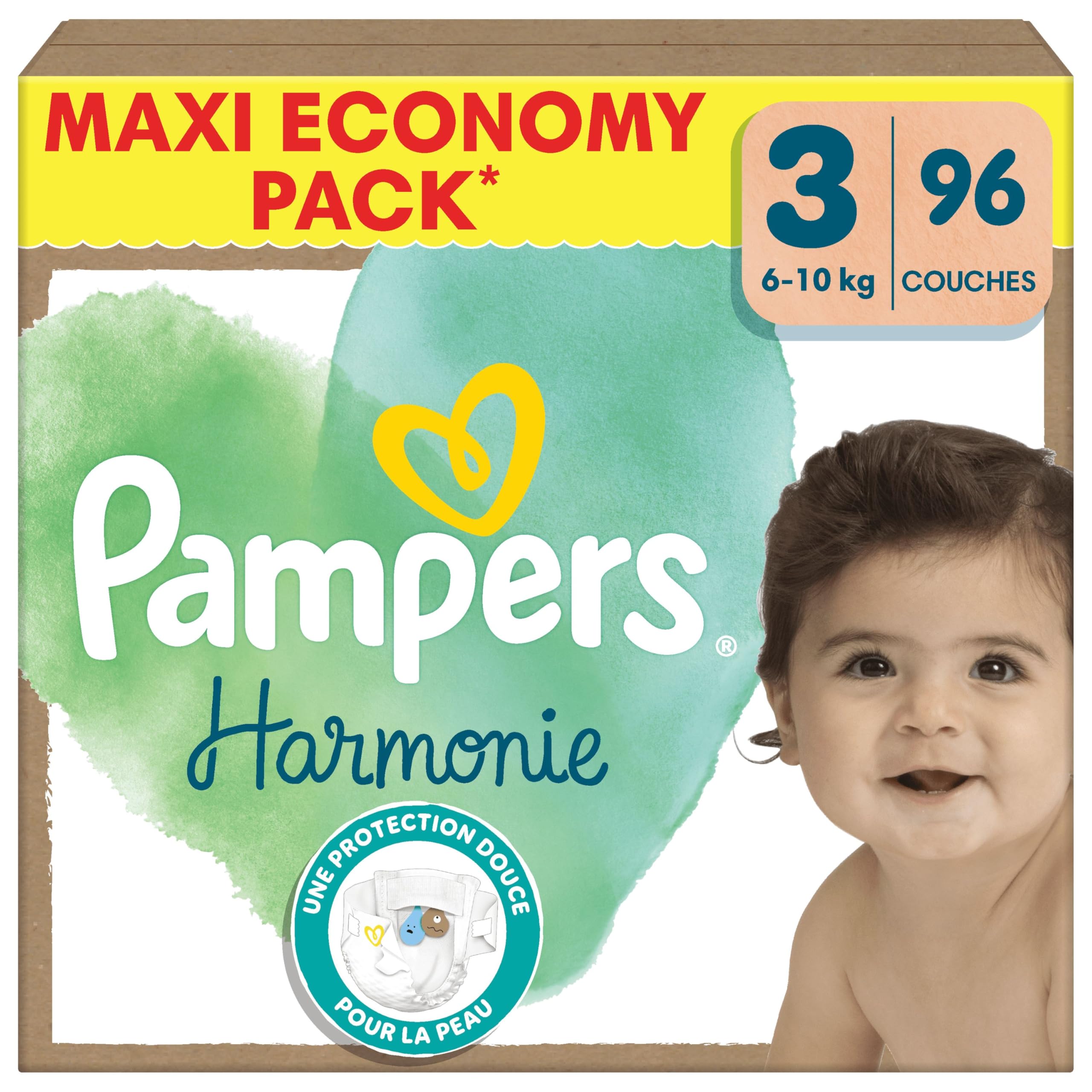 Pampers Harmonie Couches Taille 3 96 Couches 6kg-10kg Protection Douce Peau 100% Absorption