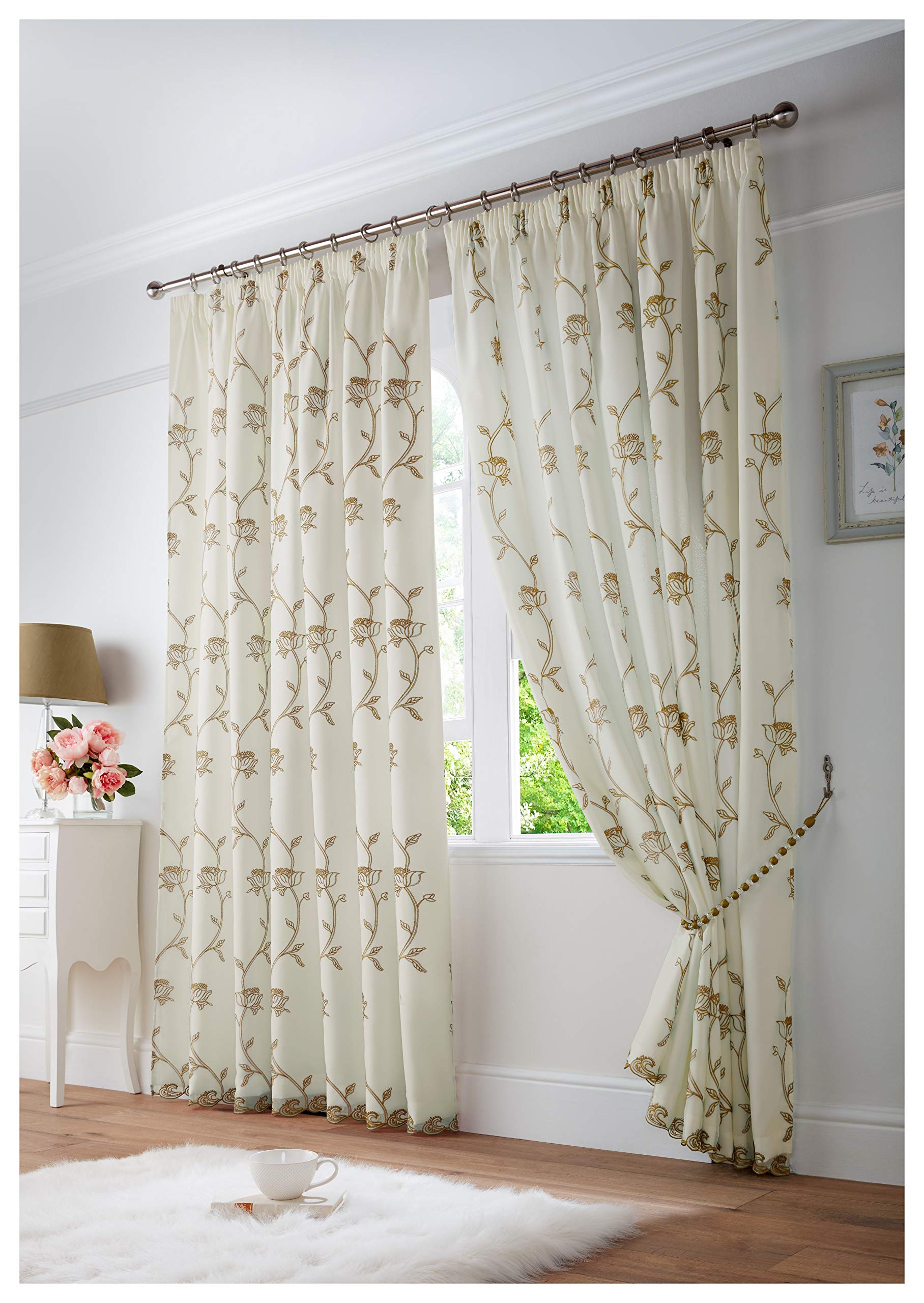 Exe Embroidery Voile Curtains - Beige - 148cm width x 137cm drop