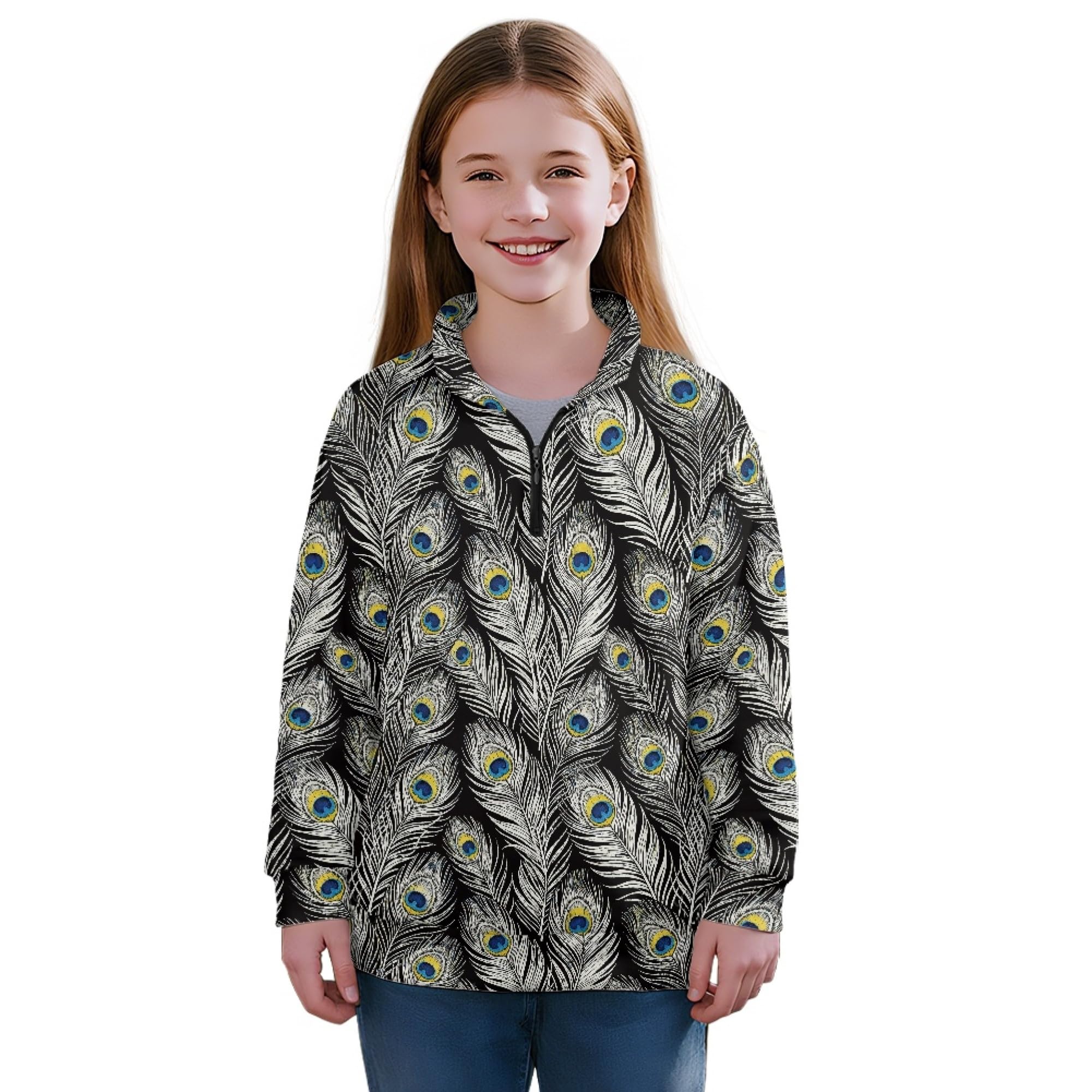 AmzPrint Girls' Novelty Quarter Zip Sweatshirt Long Sleeve Pullover Cool Activewear Running Hoodie For Teens Girls