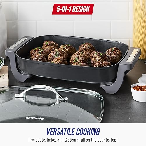 Miniatura 7 de Blue Diamond 7QT - Sartén eléctrica extragrande 5 en 1, interior antiadherente de cerámica saludable, sin PFAS no tóxico, control de temperatura,