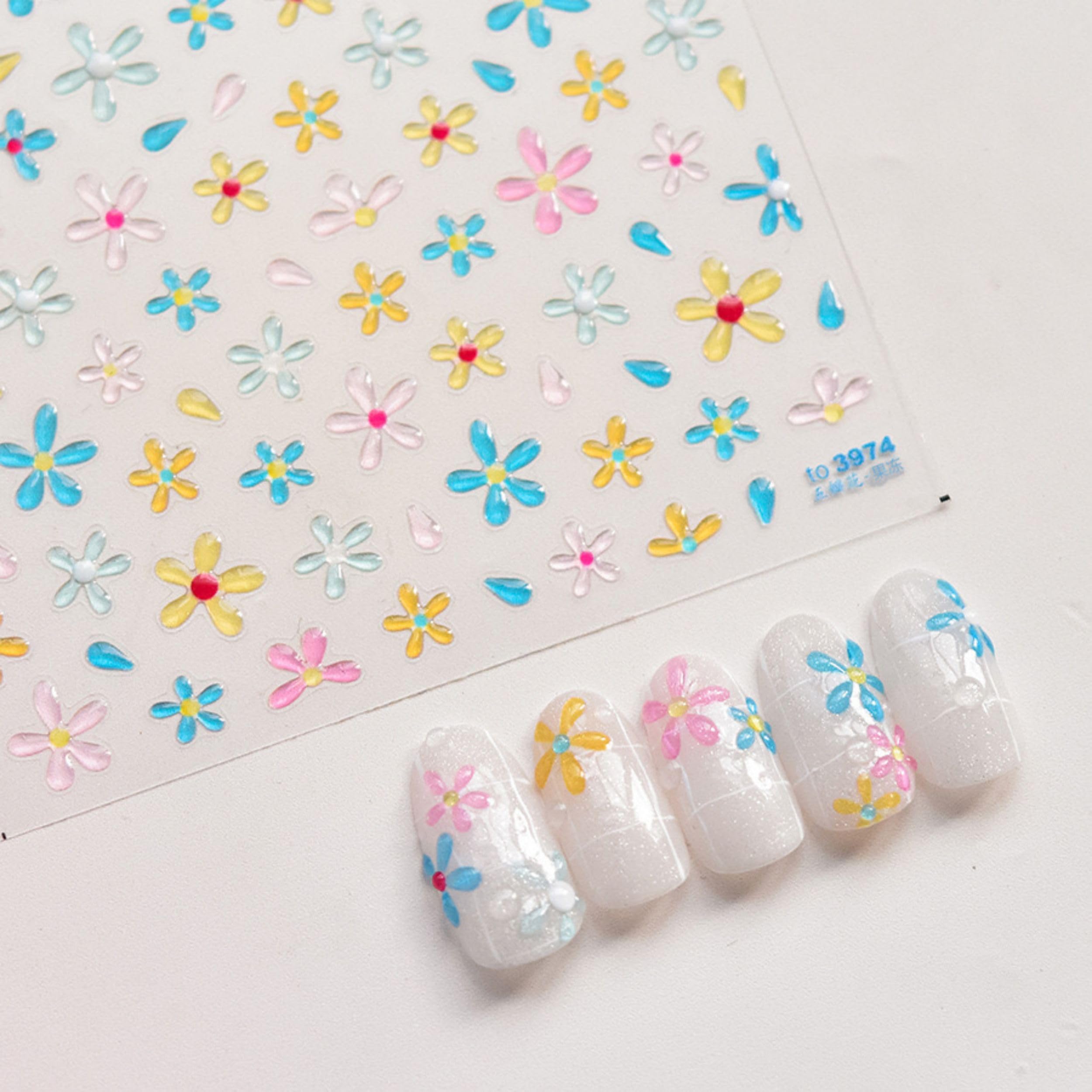 Amazon.com: Dedyel 5D Flower Embossed Nail Art Stickers Cute Jelly