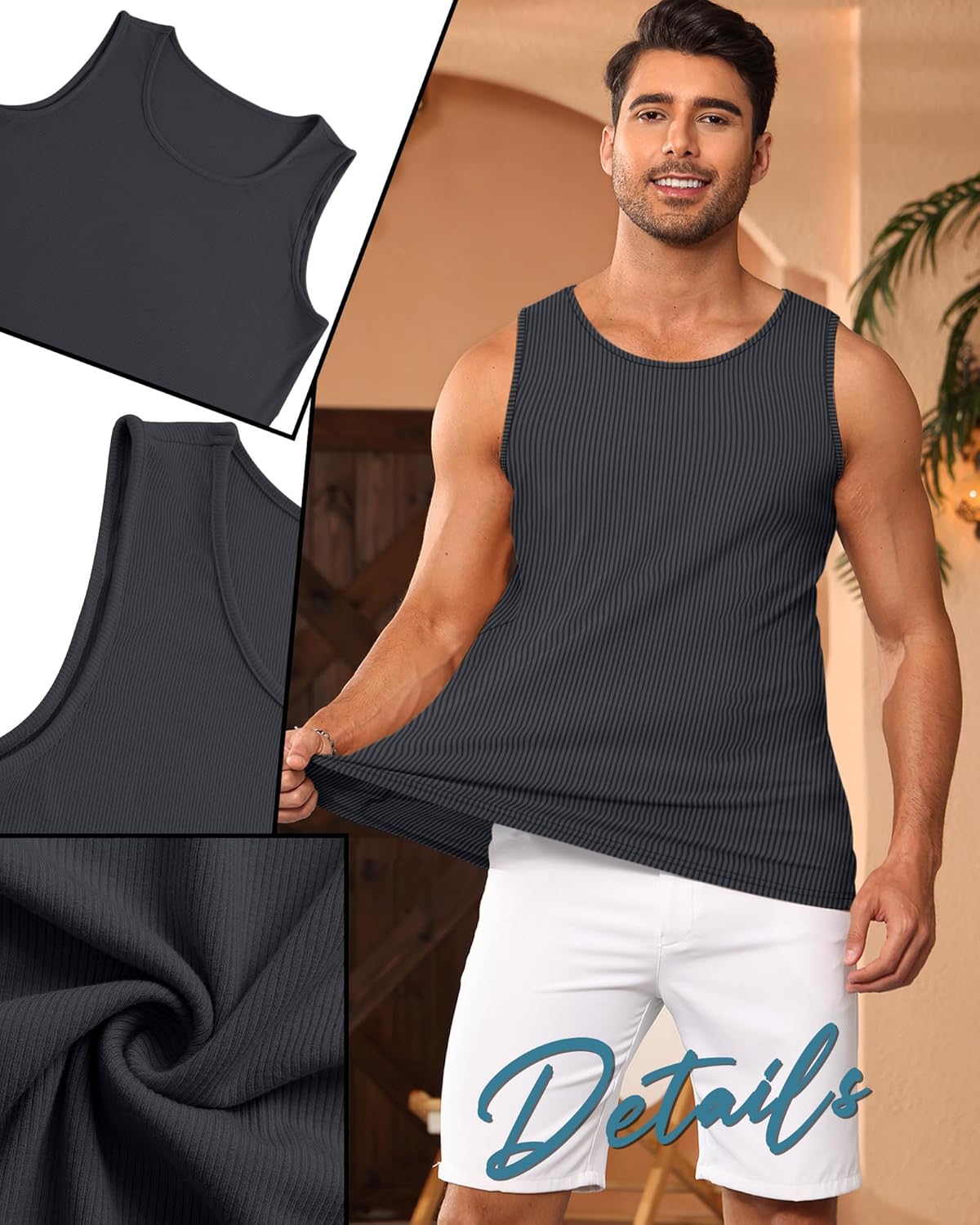 Ficerd 3 Pack Men's Big and Tall Tank Tops, Knit Ribbed Sleeveless Shirts Plus Size Slim Fit Workout Gym Muscle Tee - Image 4