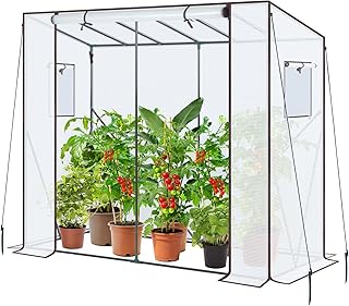 Ohuhu Gewächshaus Tomatengewächshaus für Pflanzen 200x77x170 cm | Stabil & Winterfest | UV Stabilisierte | Begehbares Foliengewächshaus Tomatenhaus mit PE-Abdeckung für Garten & Balkon