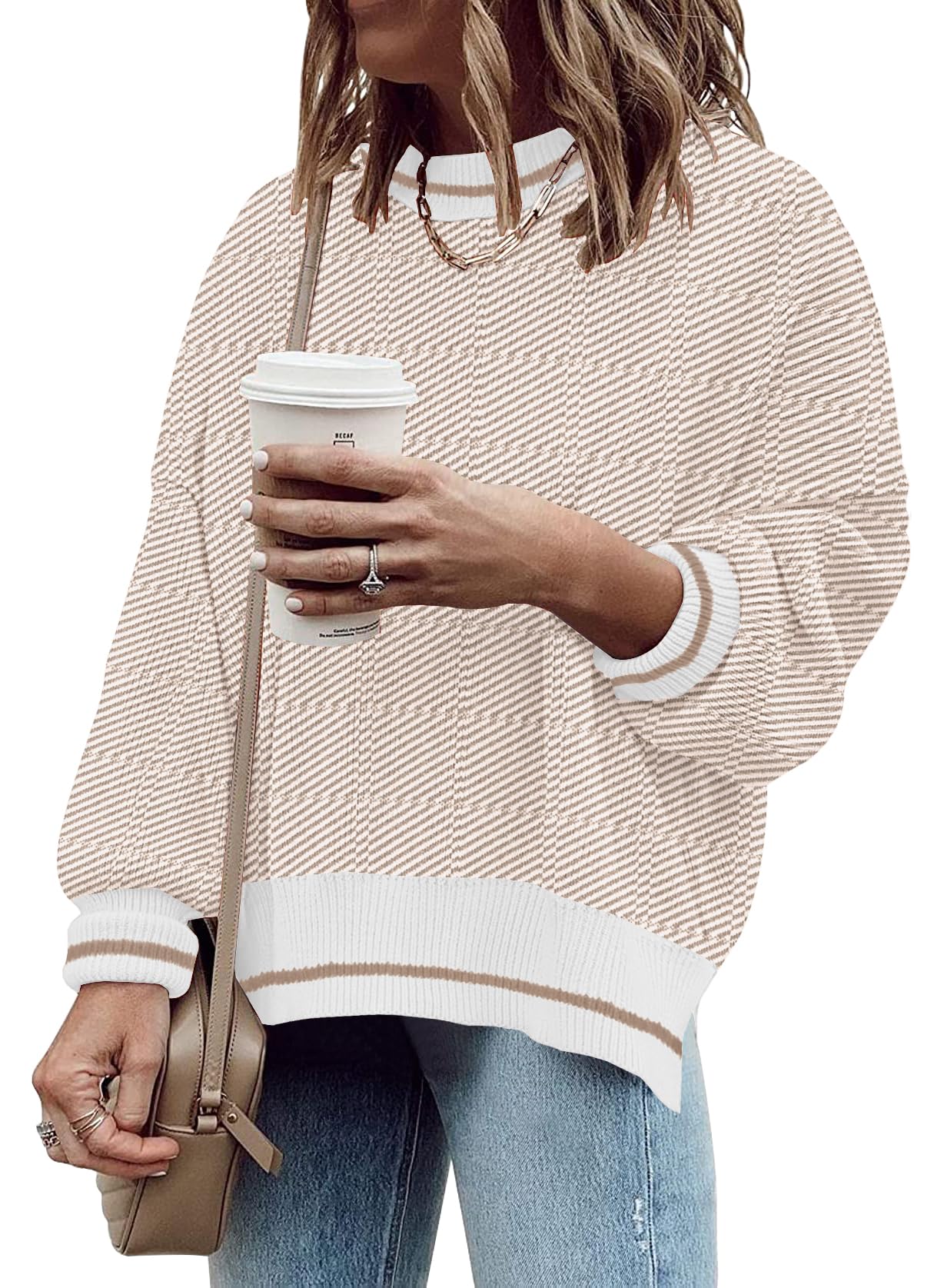 Womens Oversized Sweaters Fall 2026 Fashion Clothes Colorblock Knit Tops
