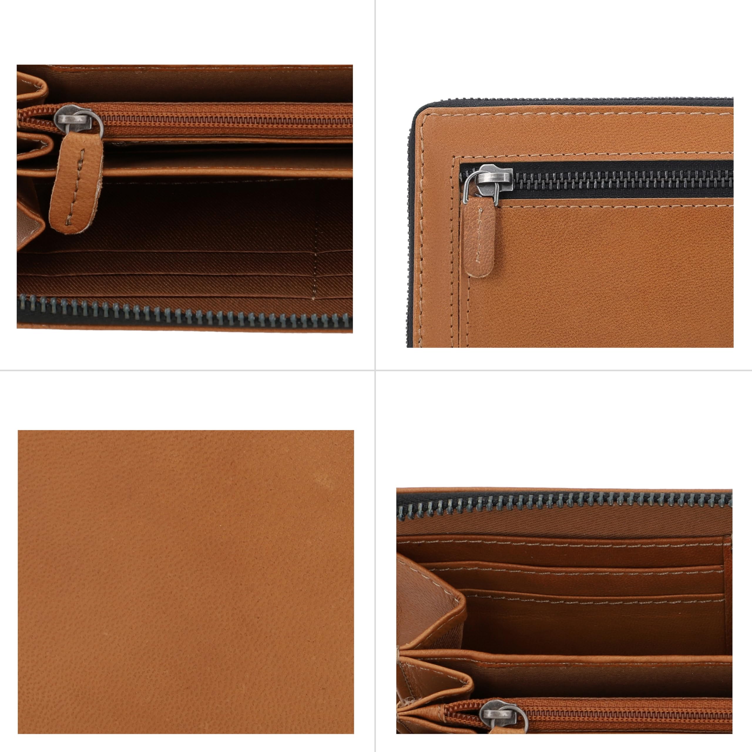 Gusti Cartera de Piel - Cara RFID Billetera Apaisada con Protección RFID Monedero con Muchos Compartimentos para Mujer Avellana Marrón Cuero