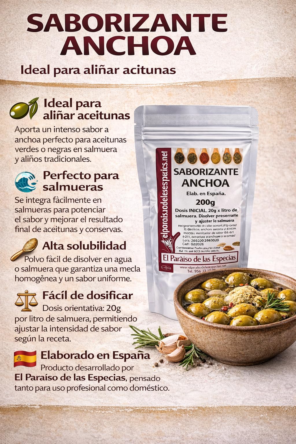 El Paraíso de las Especias Aderezo para Aceitunas con Sabor a Anchoas 200 grs