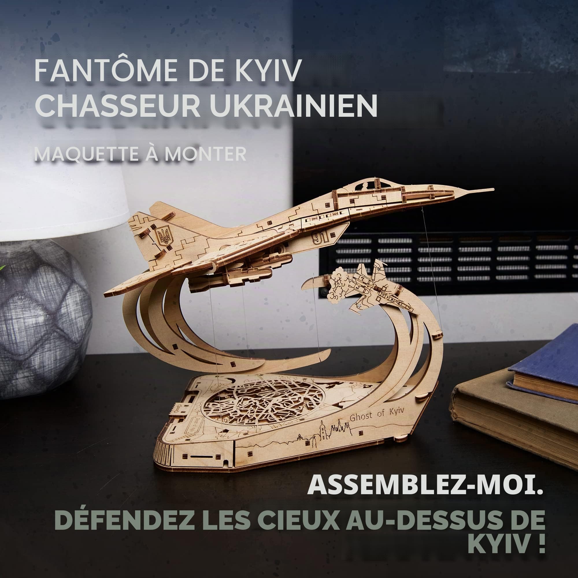 UGEARS Avion de Combat de Kyiv Puzzle 3D en Bois pour Adulte - Avion Magique en Bois - Kit de Construction à l'échelle 1:72 Mig-29 - Puzzle mécanique 3D pour Adultes à Assembler