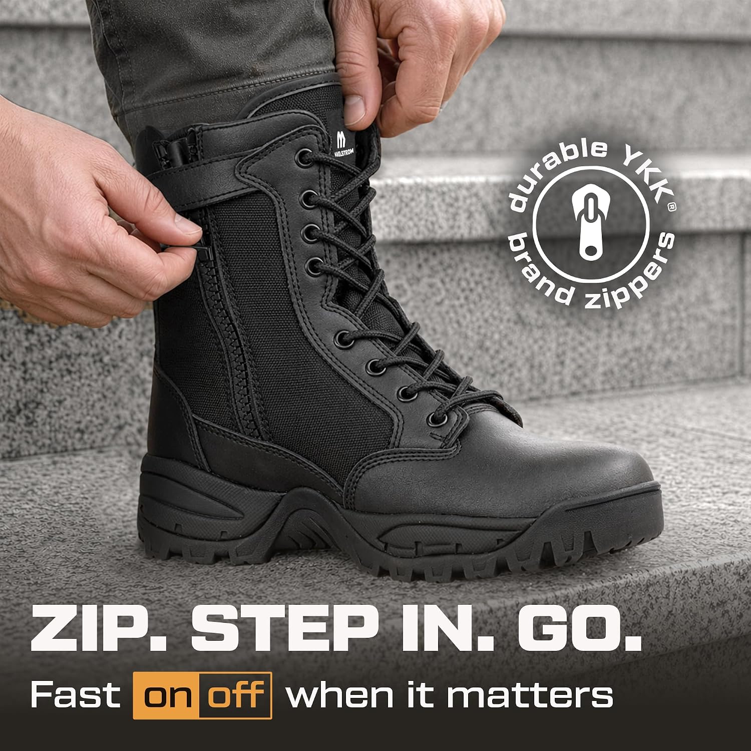 Maelstrom Military Tactical Work Waterproof Boots with Side Zipper, Black, Size 14W