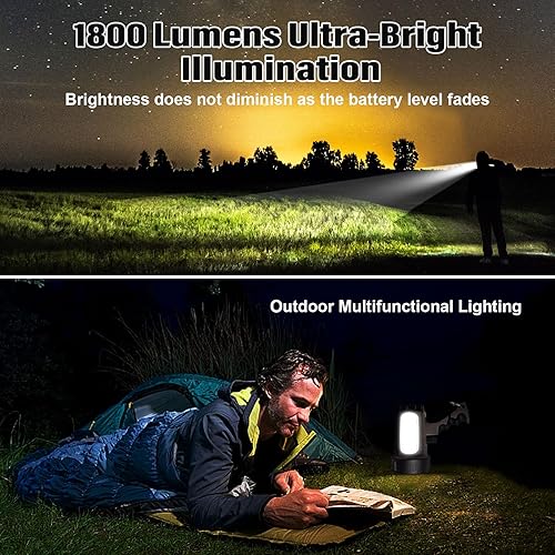 Miniatura 6 de ErayLife Foco de mano recargable, 1800 lúmenes, IP67 impermeable, 30 horas de duración de la batería, modos de luz ajustables, soporte plegable