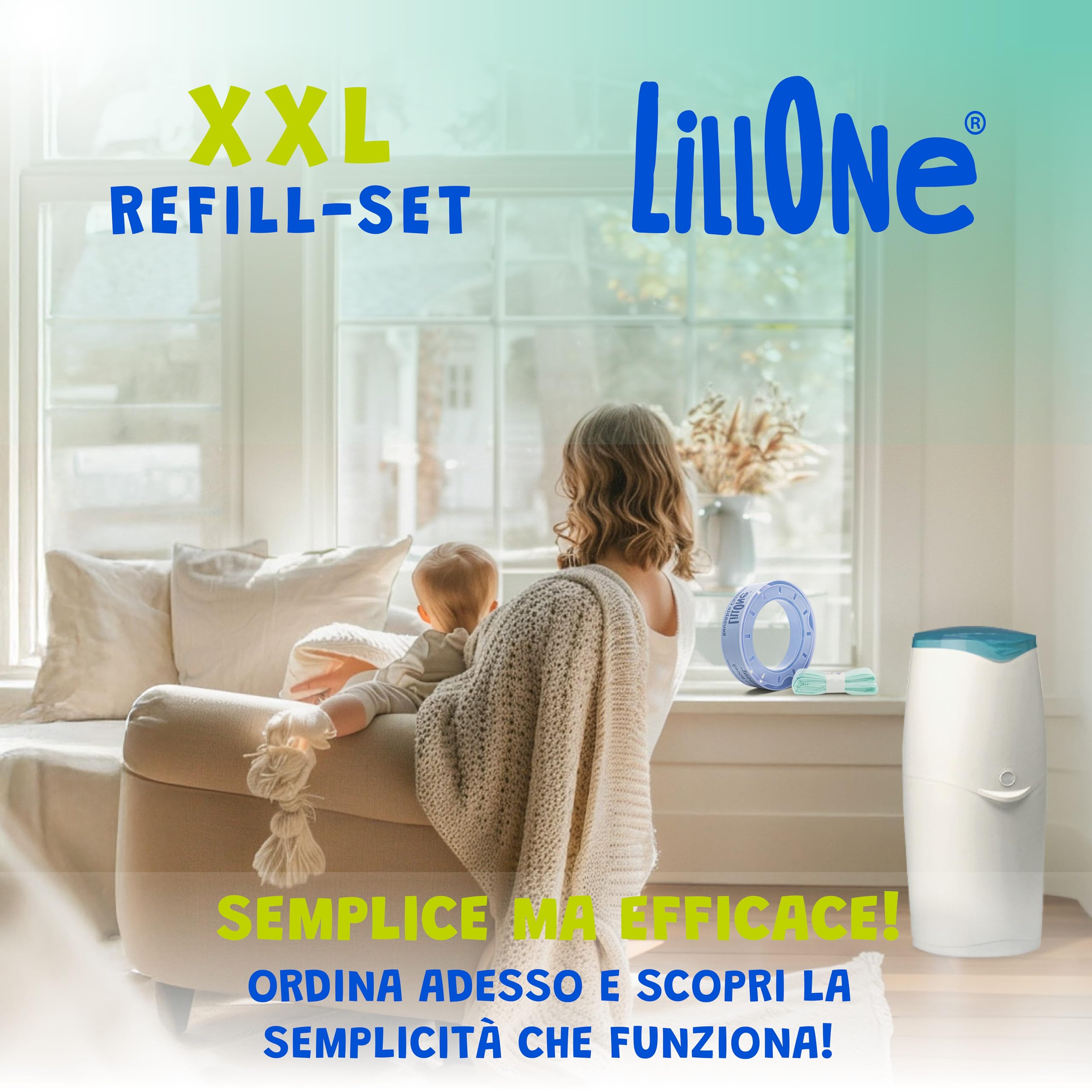 LillOne XXL-SET 10 Ricariche da Oltre 10 Metri + 1 Cassetta Riutilizzabile - Compatibili con Mangiapannolini Maialino Foppapedretti, Angelcare, Munchkin - Extra Lunghe Alta Densità