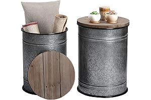 RUSTOWN Farmhouse Accent Nesting Side Table with Storage & Galvanized Metal