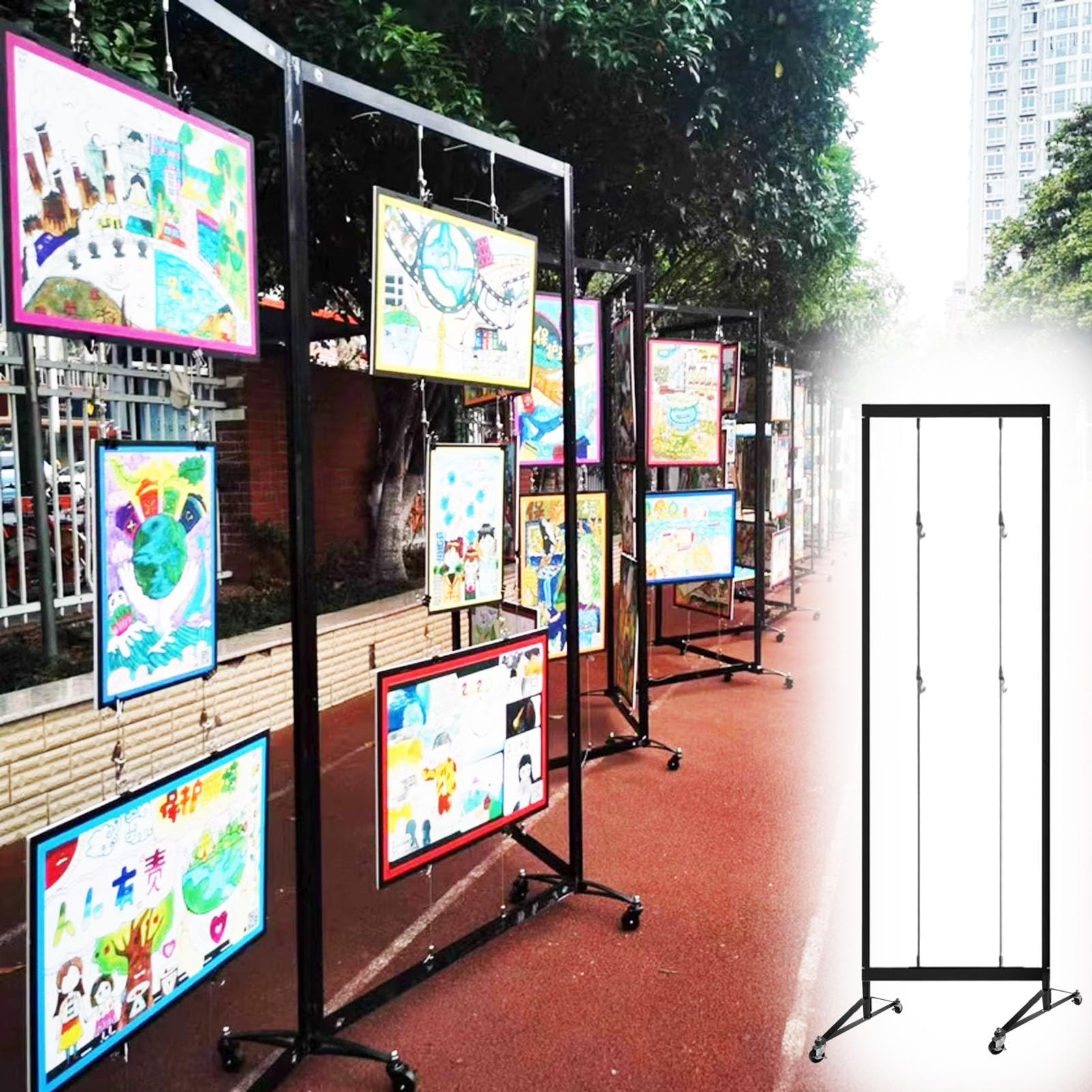 Colgador cuadros expositor plegable de 60x150cm con base estable juego de 3 piezas
