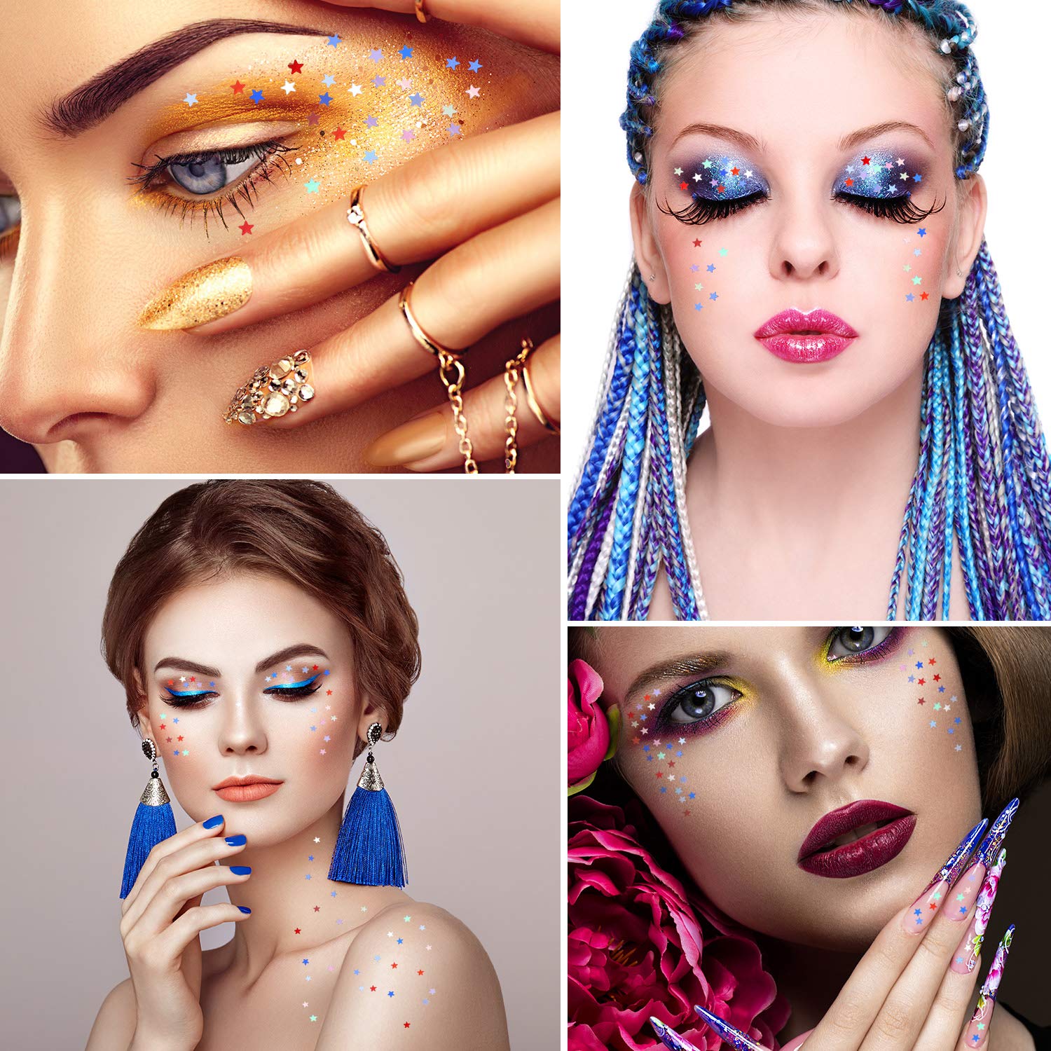 12 Boxes 4th of July Nail Art Star Glitter Nail Decals Labor Day Patriotic Red Blue White Sequins Art Confetti Star Shaped Manicure Decorations for Eye Face Body Decorations DIY Crafts