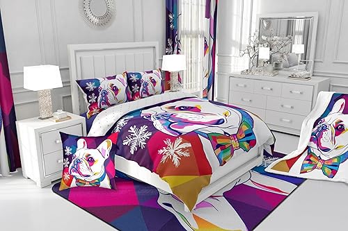 Miniatura 4 de Erosebridal Sharpei - Juego de funda de edredón para perros de bulldogs franceses, para niños y adolescentes, tamaño Queen, funda de edredón para