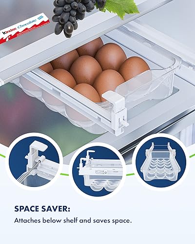 Miniatura 9 de Skywin Cajón de huevos para refrigerador, paquete de 2 soportes a presión para organizar y proteger los huevos, ajustable y ahorro de espacio,