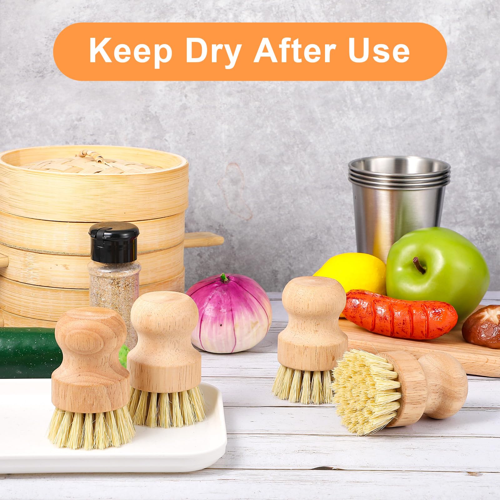 cobee Lot de 12 brosses à récurer rondes en bambou avec poils en sisal naturel pour casseroles en fer, poêles, éviers, fruits, légumes