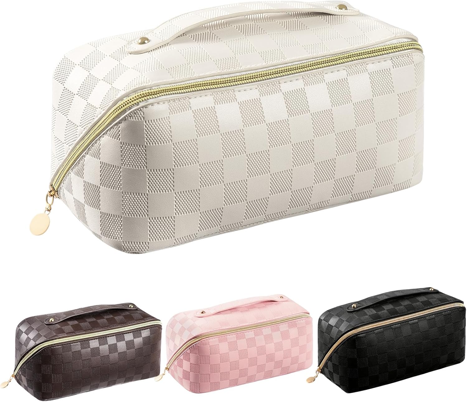 Makeup Bag – Large Capacity Travel Cosmetic Bag for Women, Multifunctional Open Flat Toiletry Bag with Handle, Washable Waterproof Beauty Zipper Makeup Organizer PU Leather, White Makeup Bag – Large Capacity Travel Cosmetic Bag for Women, Multifunctional Open Flat Toiletry Bag with Handle, Washable Waterproof Beauty Zipper Makeup Organizer PU Leather, White