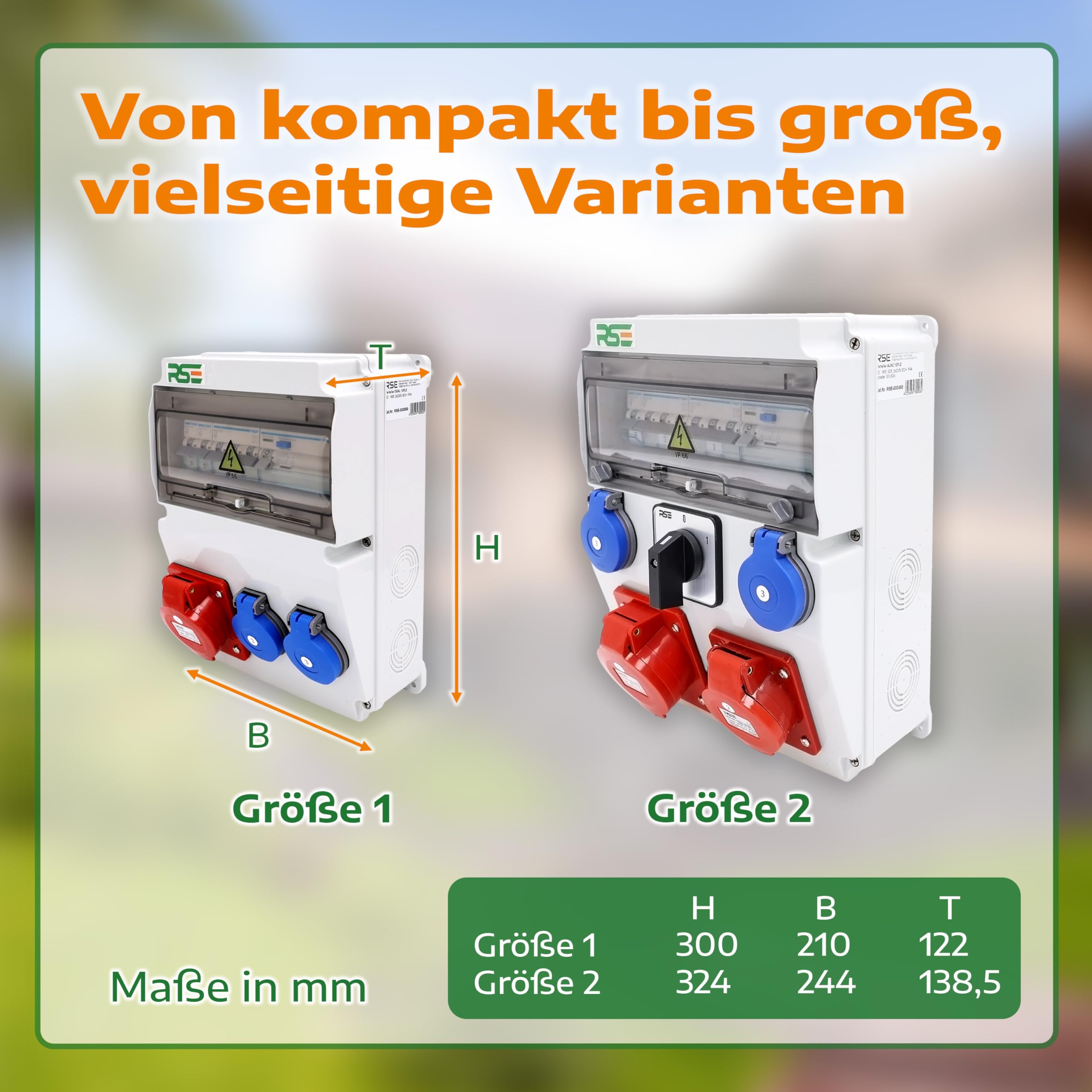 RSE BAUSTROMVERTEILER WANDVERTEILER KOMPLETT VERDRAHTET 32A 16A 230V MIT HAGER SICHERUNGEN IP65, RSE 14-16A/5P, 2x230V