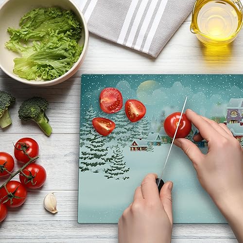 Miniatura 8 de Ambesonne Tabla de cortar de invierno, diseño de muñeco de nieve feliz, estilo de dibujos animados, tema de Feliz Navidad, tabla decorativa de