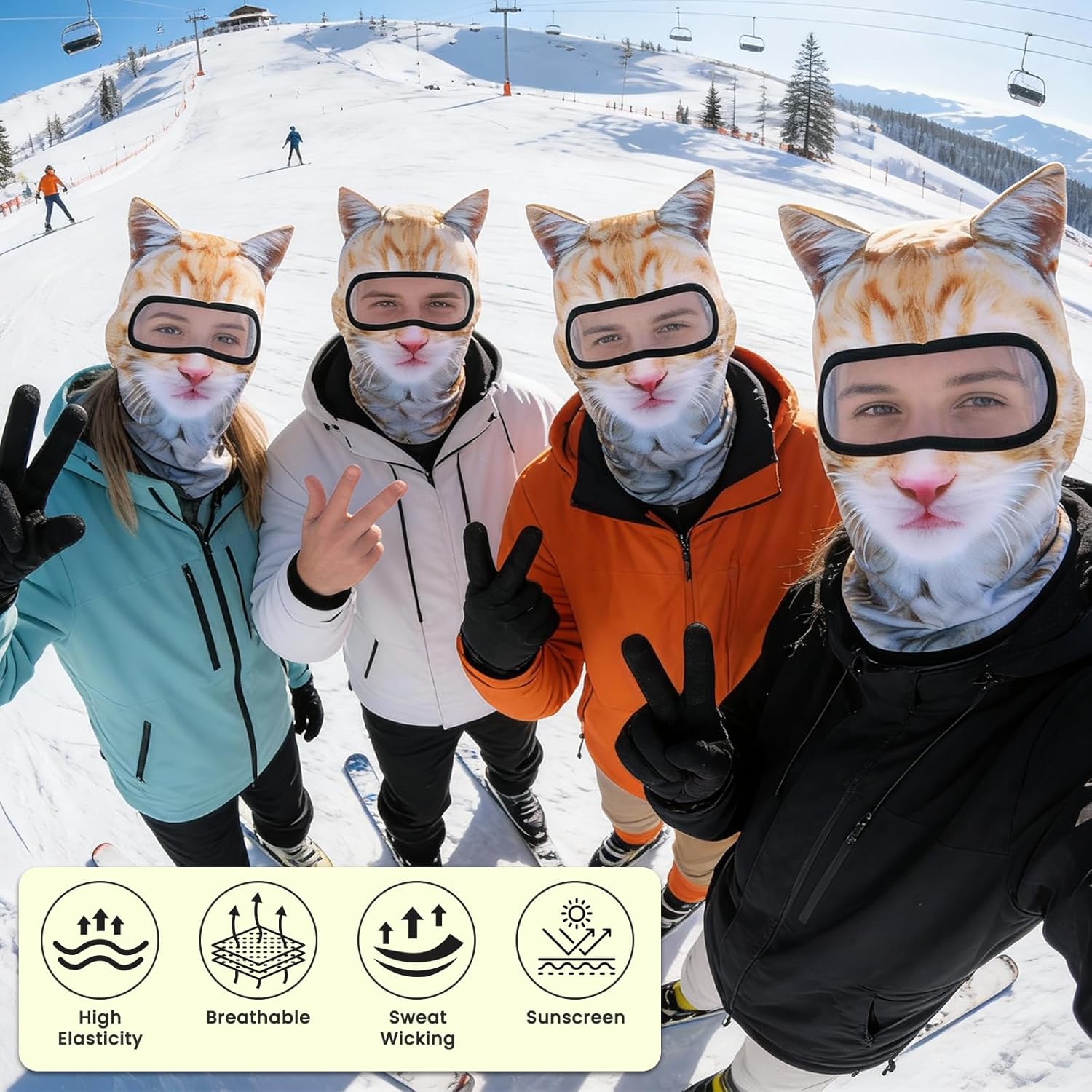 8PCS Cat Ski Mask Sheisty Shiesty Funny Cute Face Balaclava Men Christmas Animal Kitty with Ears Rave Gear 3D Printed Head Yellow Construction Shystie Catmask Hood Shisty for Adults Skimask