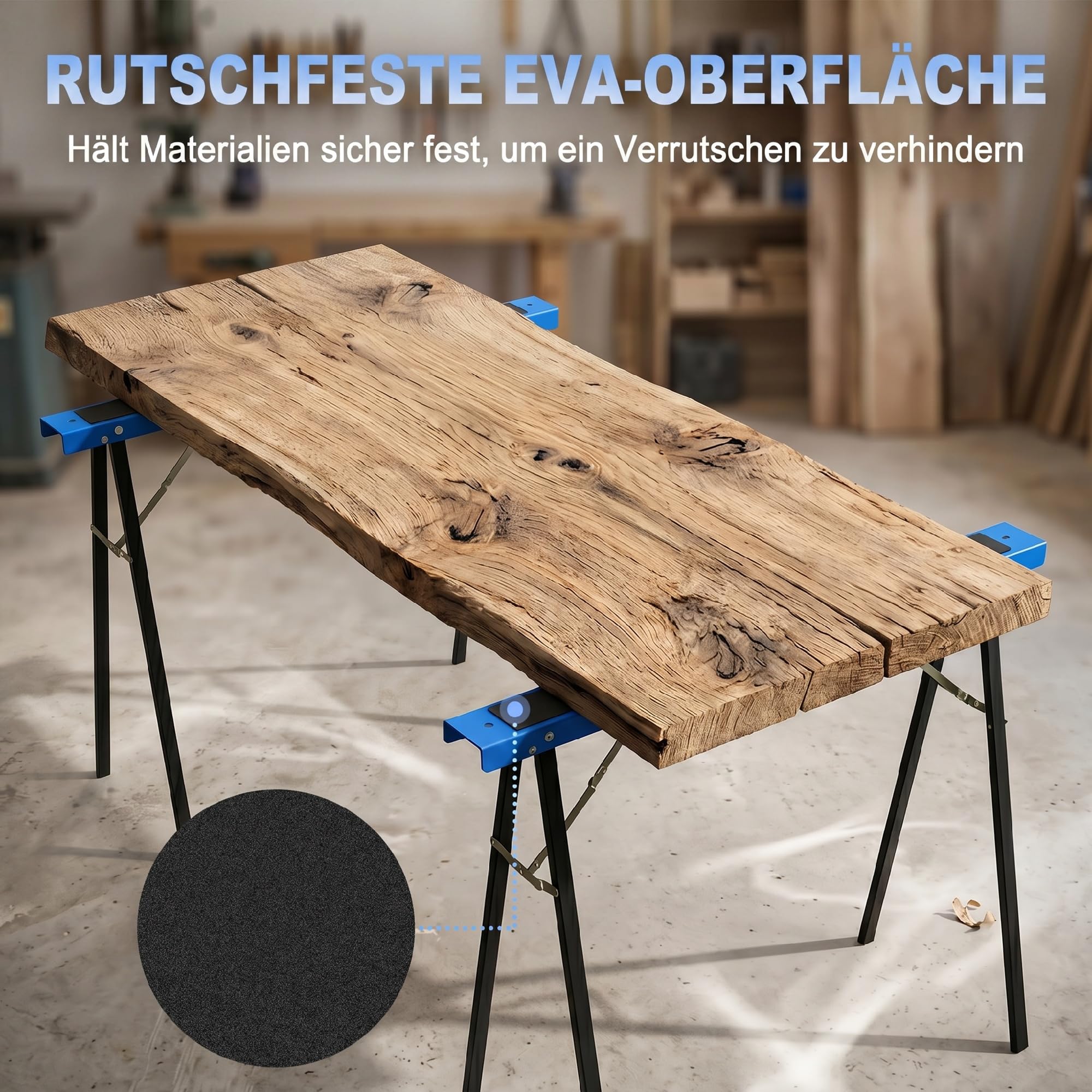 HOMCOM Arbeitsbock 2er Set Klappbock Sägebock Gerüstbock aus Metall Unterstellbock mit rutschfester Oberfläche, Griff Stützbock bis 350 kg Belastbar Blau