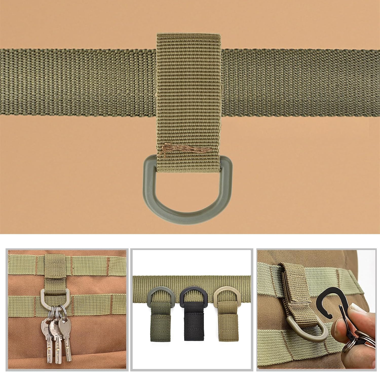 Camping Gear, D-Rings Clip with Hook for Backpacks Accessory Waist Key Holder D-Rings Adaptor for Bag Webbing Attachment Strap image 2