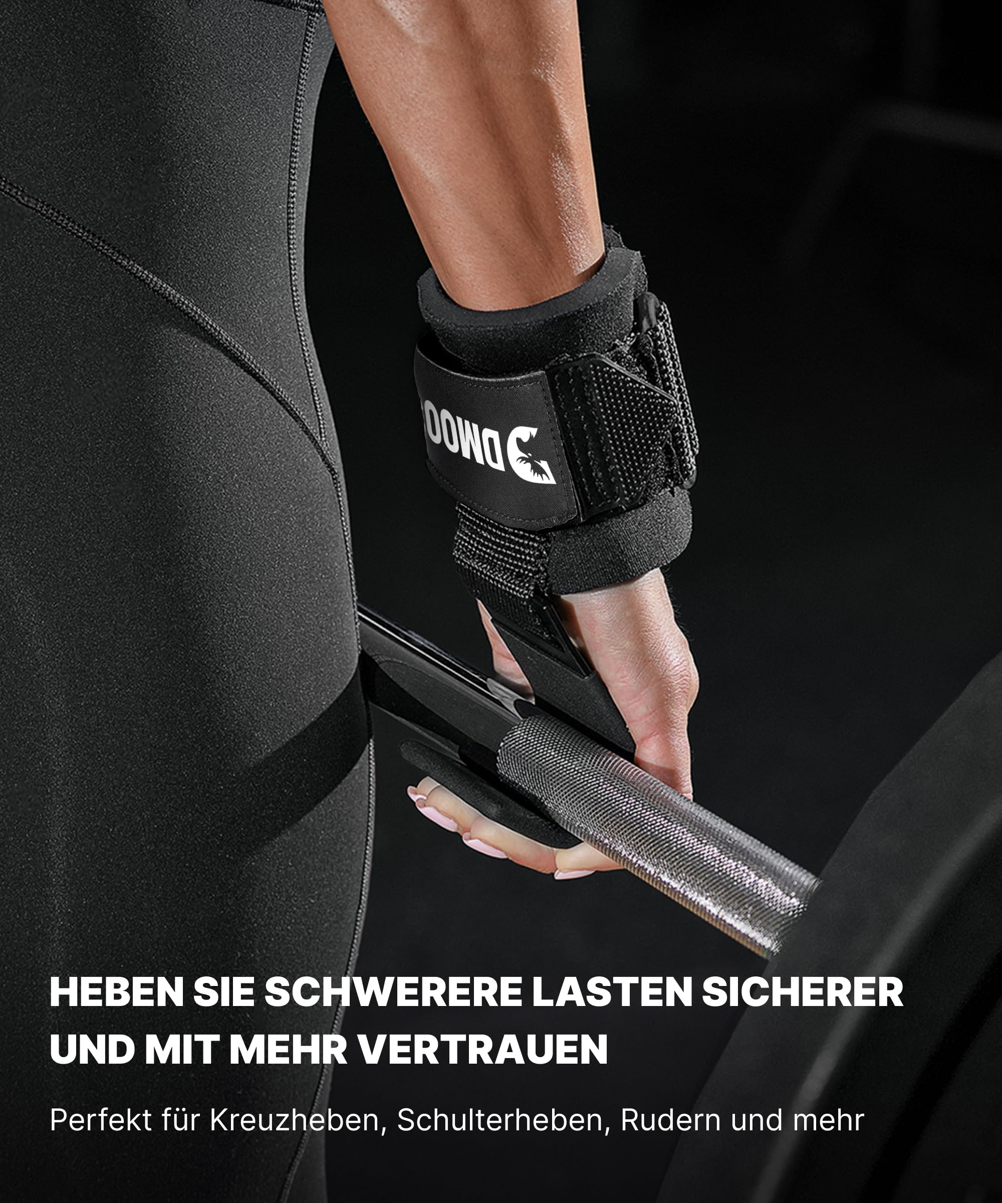 DMoose Fitness Zughilfen Krafttraining für Männer & Frauen (Paar) - Reißfestes Nylon mit 8 mm dicke Handgelenk straps - Zughilfe Gym für Kraftdreikampf & Kreuzheben Stütze - Griffhilfen Kraftsport