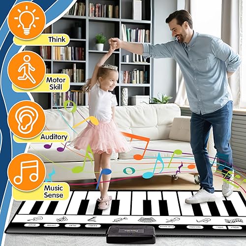 Miniatura 4 de TWFRIC Alfombrilla de piano de 6 pies con 24 teclas y 10 demostraciones y 8 instrumentos musicales sonidos y 4 modos de reproducción, tapete gigante