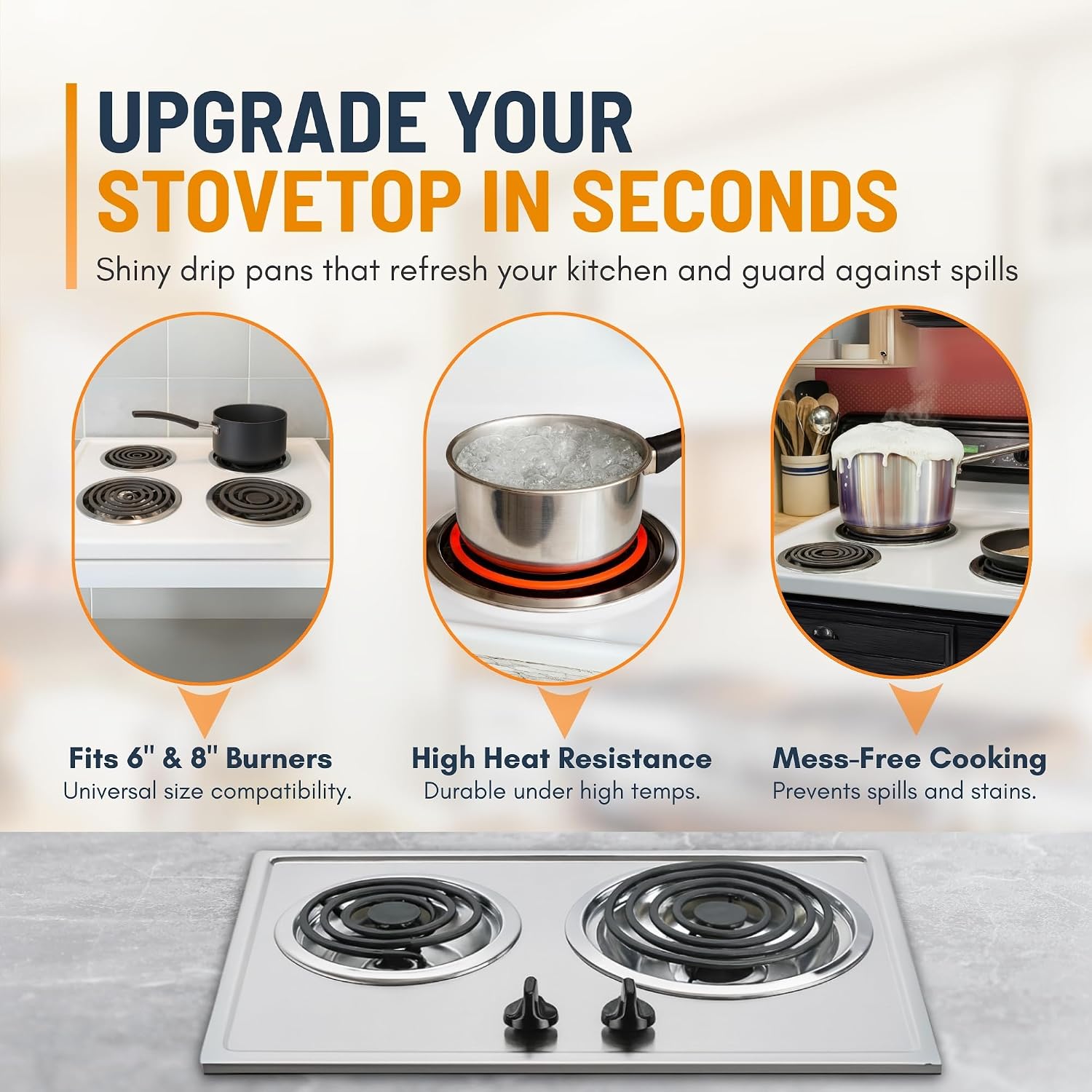 Electric Stove Drip Pans Set of 4 (2 x 6-Inch & 2 x 8-Inch) Replacement Stove Drip Pans for Electric Stove for GE & Hotpoint Ranges - Compatible with WB31T10010 and WB31T10011 Stove Burner Drip Pan