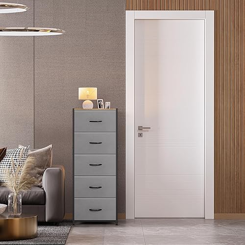 Miniatura 2 de MOOACE Cómoda de 5 cajones para dormitorio, cajones altos de almacenamiento de tela, unidad organizadora de torre con parte superior de madera para