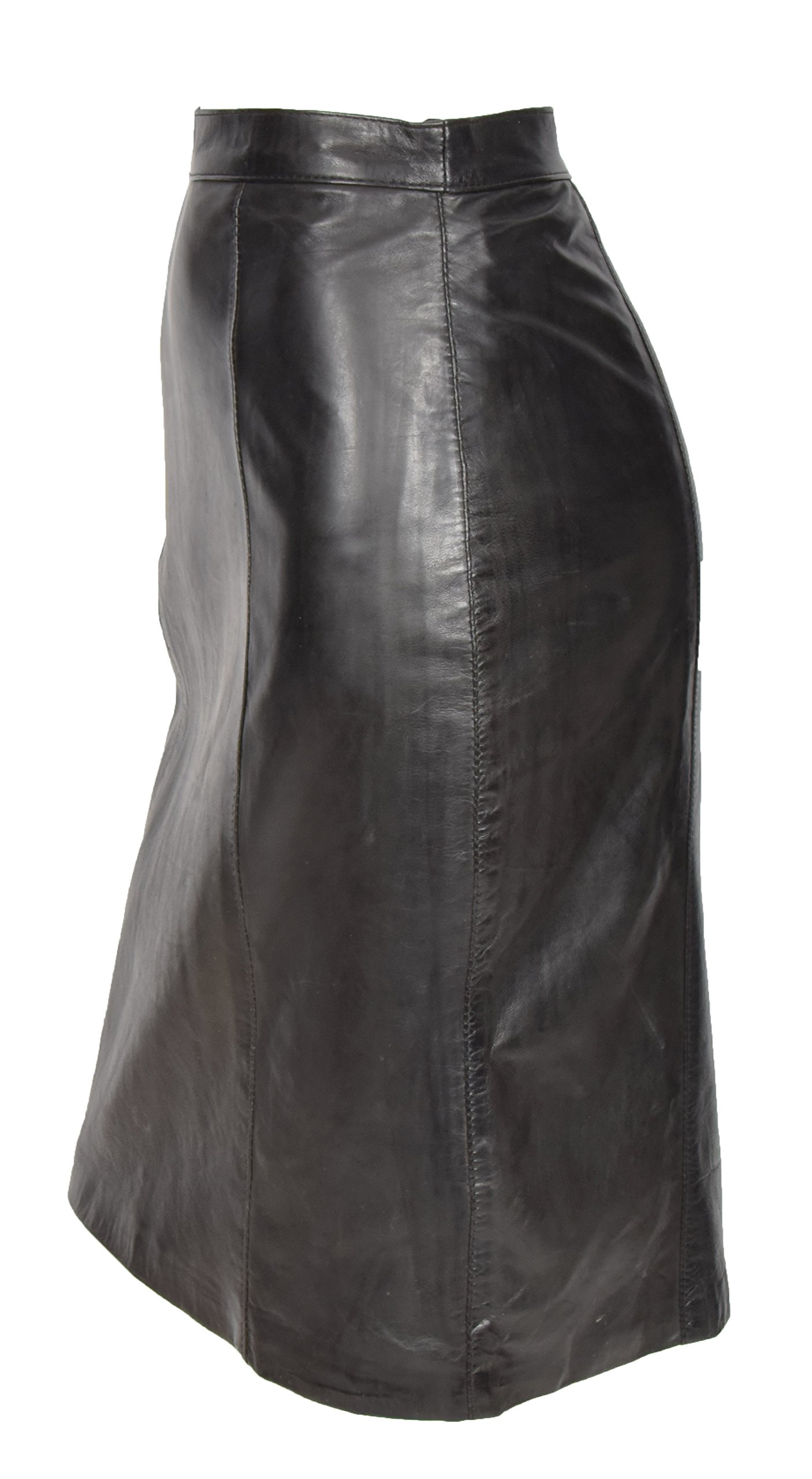 A1 FASHION GOODS Femmes Vrai Cuir Souple Jupe Noir Droite Ajustée Pencil Jupe Retour Vent - Lucy
