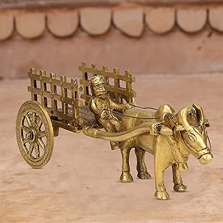 ARTVARKO Brass Bullock/Bull Cart with Farmer Open Jaali Pulled by Single Bull- 6.5 Inches