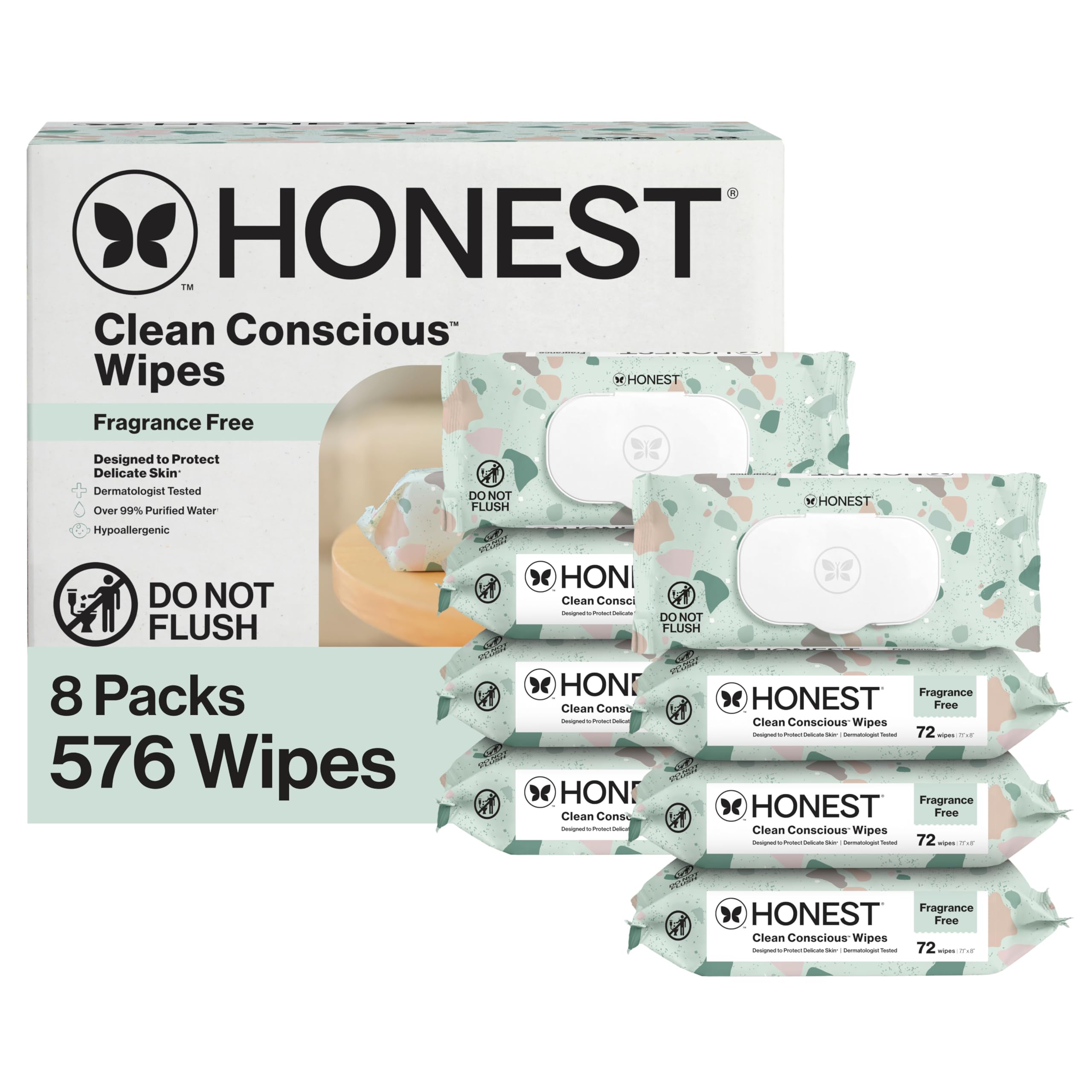 The Honest Company Clean Conscious Multi-Use Wipes, Unscented Hypoallergenic Baby Wipes for Sensitive Skin, 99% Water Plant-Based Compostable Wipes, Geo Mood, 576 Count