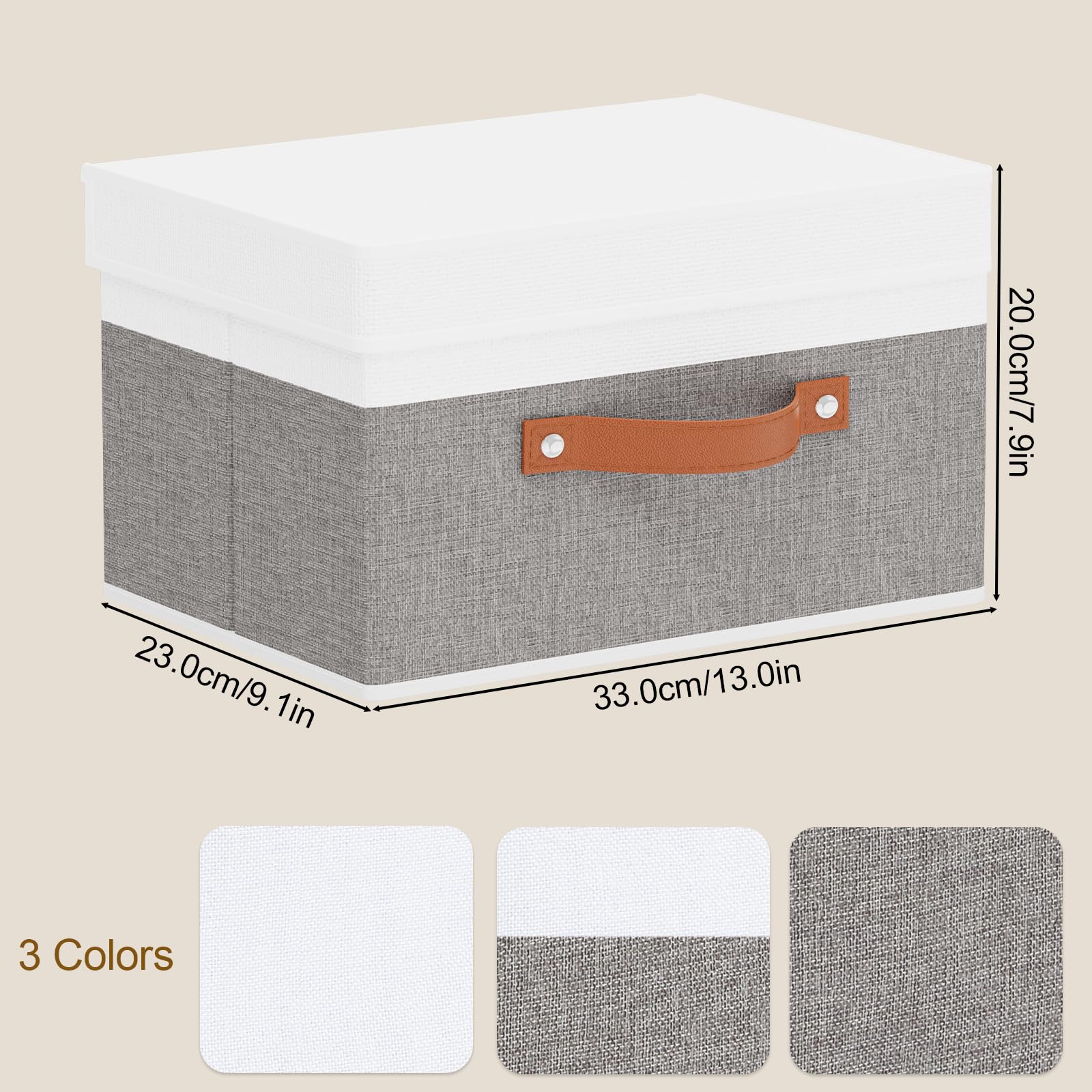 5 Pezzi Scatole con Coperchio, Scatole Portaoggetti Pieghevoli, Cubo di Stoccaggio in Tessuto con Manici, per Vestiti da Letto a Casa,Ufficio,Scuola, Bianco e Grigio, 33x23x20cm